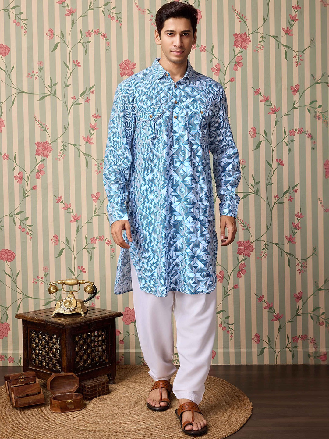 Ode by House of Pataudi Printed Shirt Collar Long Sleeves Pure Cotton Kurta with Salwar, Blue
Ode by House of Pataudi Printed Shirt Collar Long Sleeves Pure Cotton Kurta with Salwar, Blue