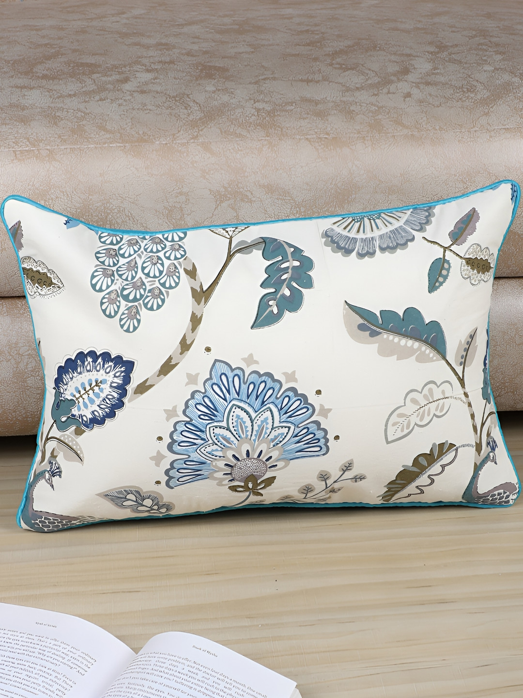 MFD HOME FURNISHING White & Blue Floral Rectangle Cushion Cover 
MFD HOME FURNISHING White & Blue Floral Rectangle Cushion Cover
