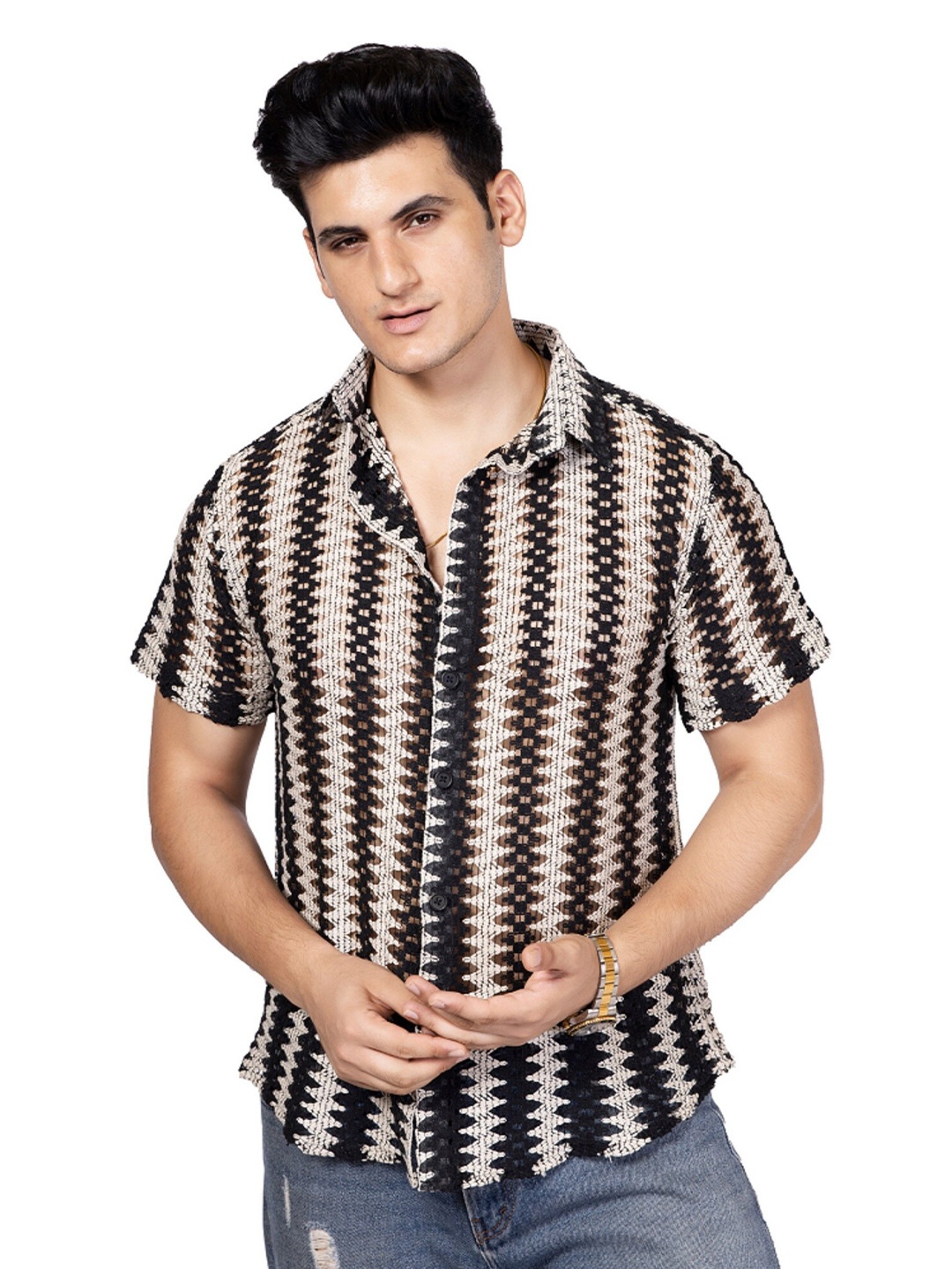 TBS- THE BARGAIN STREET New Spread Collar Semi Sheer Striped Cotton Casual Shirt, Black
TBS- THE BARGAIN STREET New Spread Collar Semi Sheer Striped Cotton Casual Shirt, Black