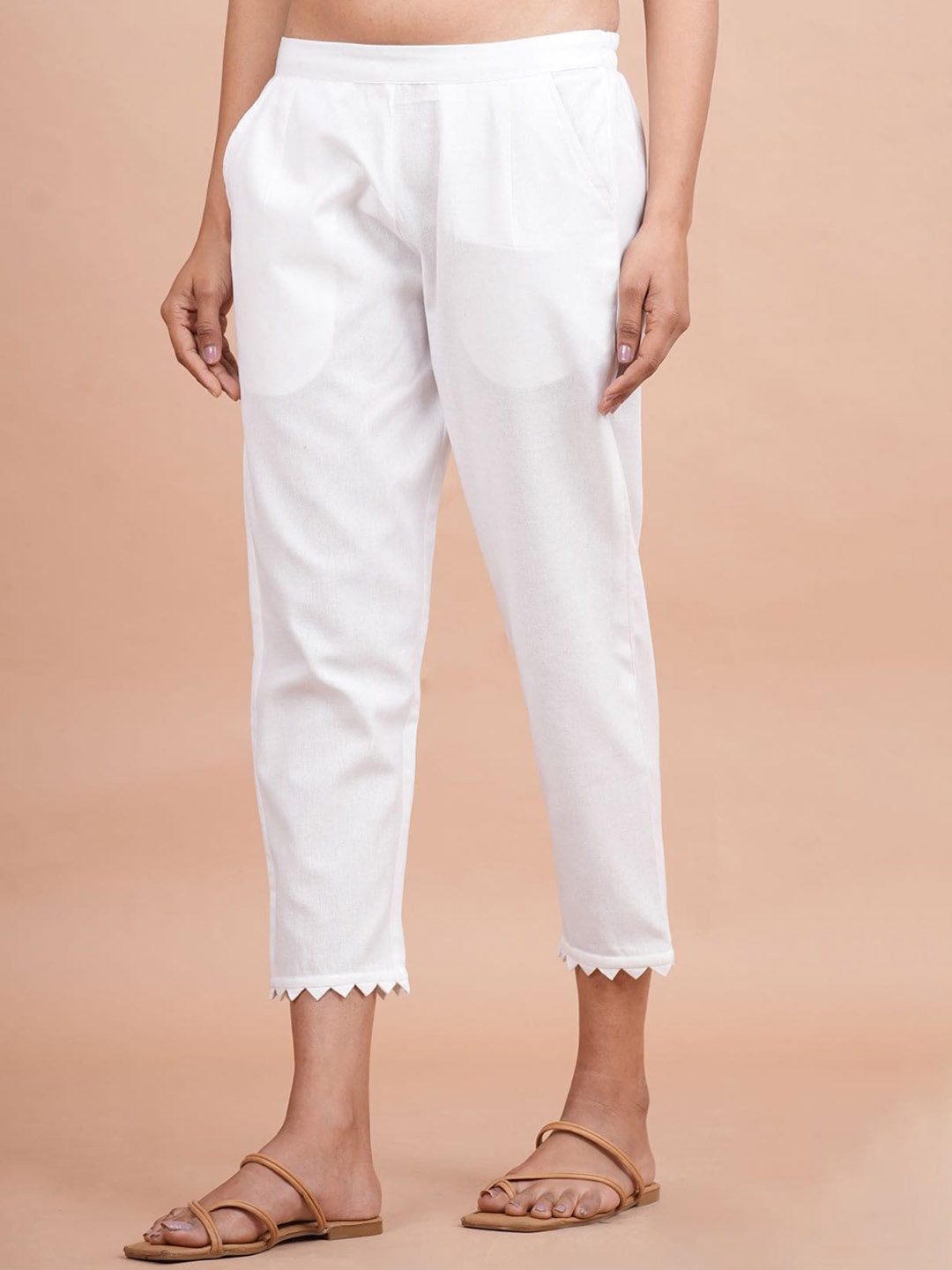 MIRAYYA Women Tailored Tapered Fit Ankle Length Pure Cotton Easy Wash Trousers, White
MIRAYYA Women Tailored Tapered Fit Ankle Length Pure Cotton Easy Wash Trousers, White