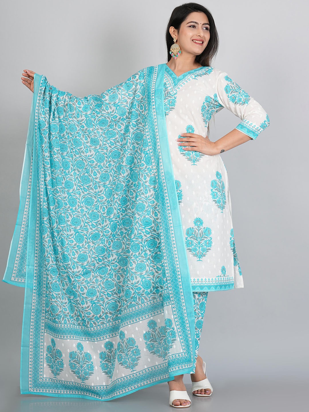 P3D CREATION Printed Regular Pure Cotton Kurta with Trousers & Dupatta, Turquoise blue
P3D CREATION Printed Regular Pure Cotton Kurta with Trousers & Dupatta, Turquoise blue