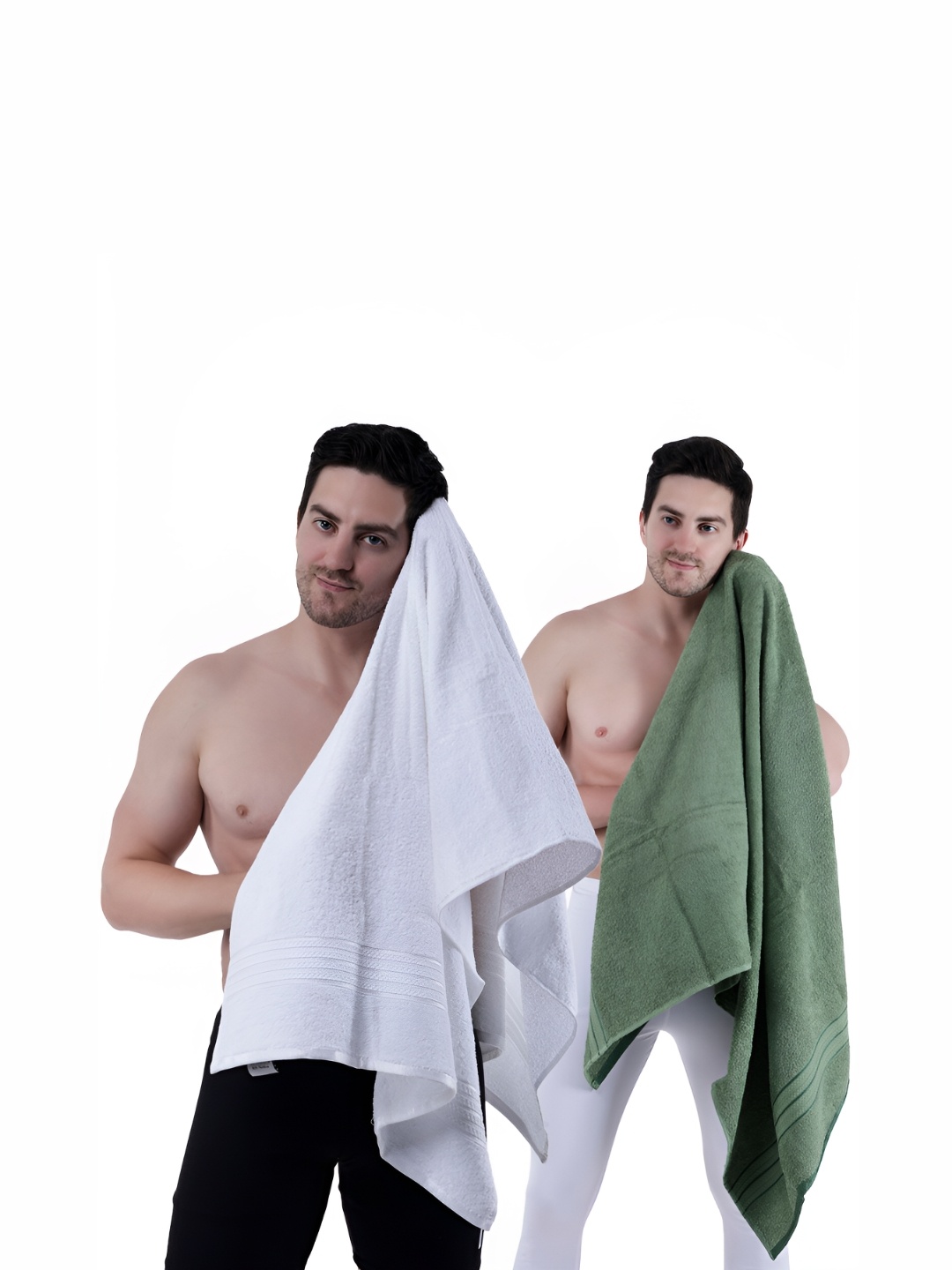 Dollar Socks Green & White 2 Cotton 600 GSM Bath Towel