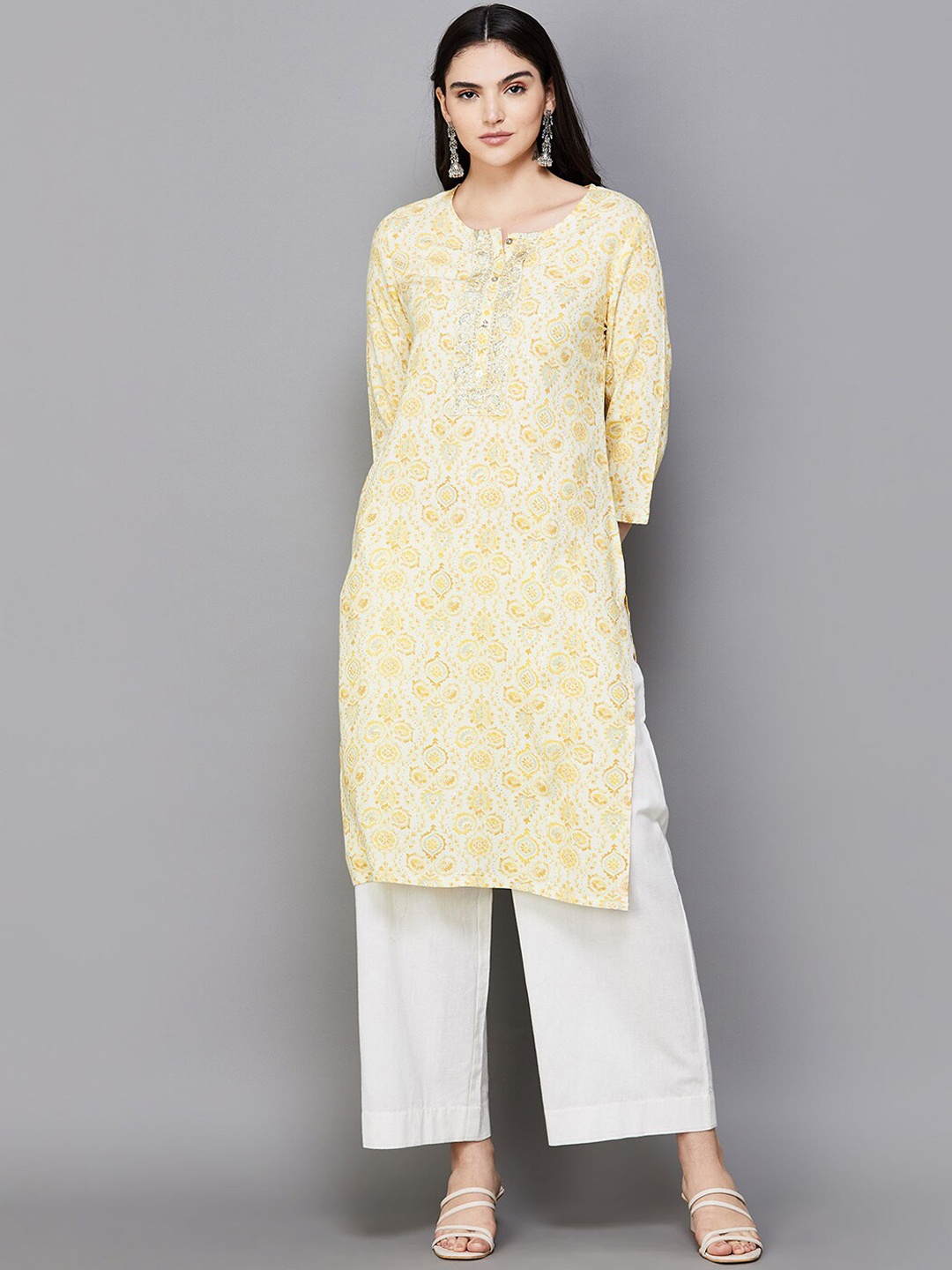 Melange by Lifestyle Floral Printed Flared Sleeves Thread Work Curved A-Line Kurta, Mustard
Melange by Lifestyle Floral Printed Flared Sleeves Thread Work Curved A-Line Kurta, Mustard