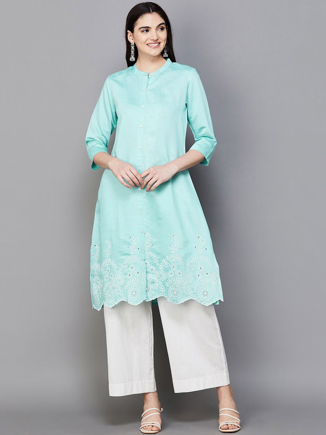 Melange by Lifestyle Floral Embroidered Mandarin Collar Cotton Flared A-Line Kurta, Blue
Melange by Lifestyle Floral Embroidered Mandarin Collar Cotton Flared A-Line Kurta, Blue