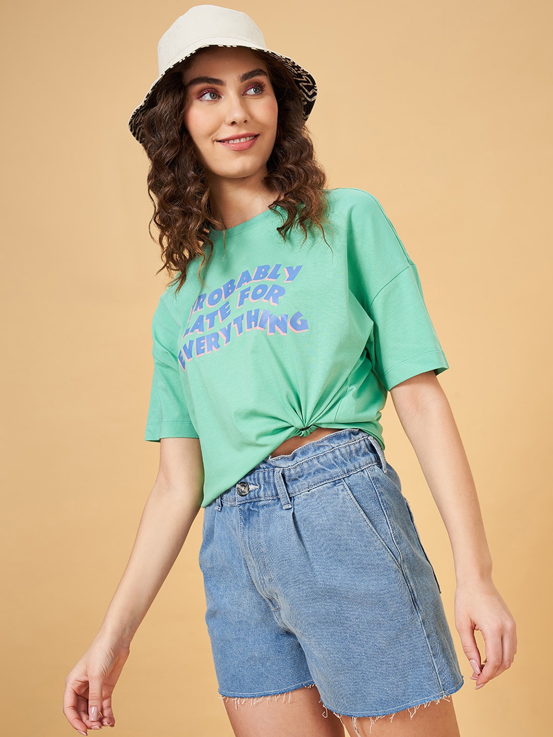 People Green Typography Printed Extended Sleeves Pure Cotton Casual Boxy T-shirt
People Green Typography Printed Extended Sleeves Pure Cotton Casual Boxy T-shirt