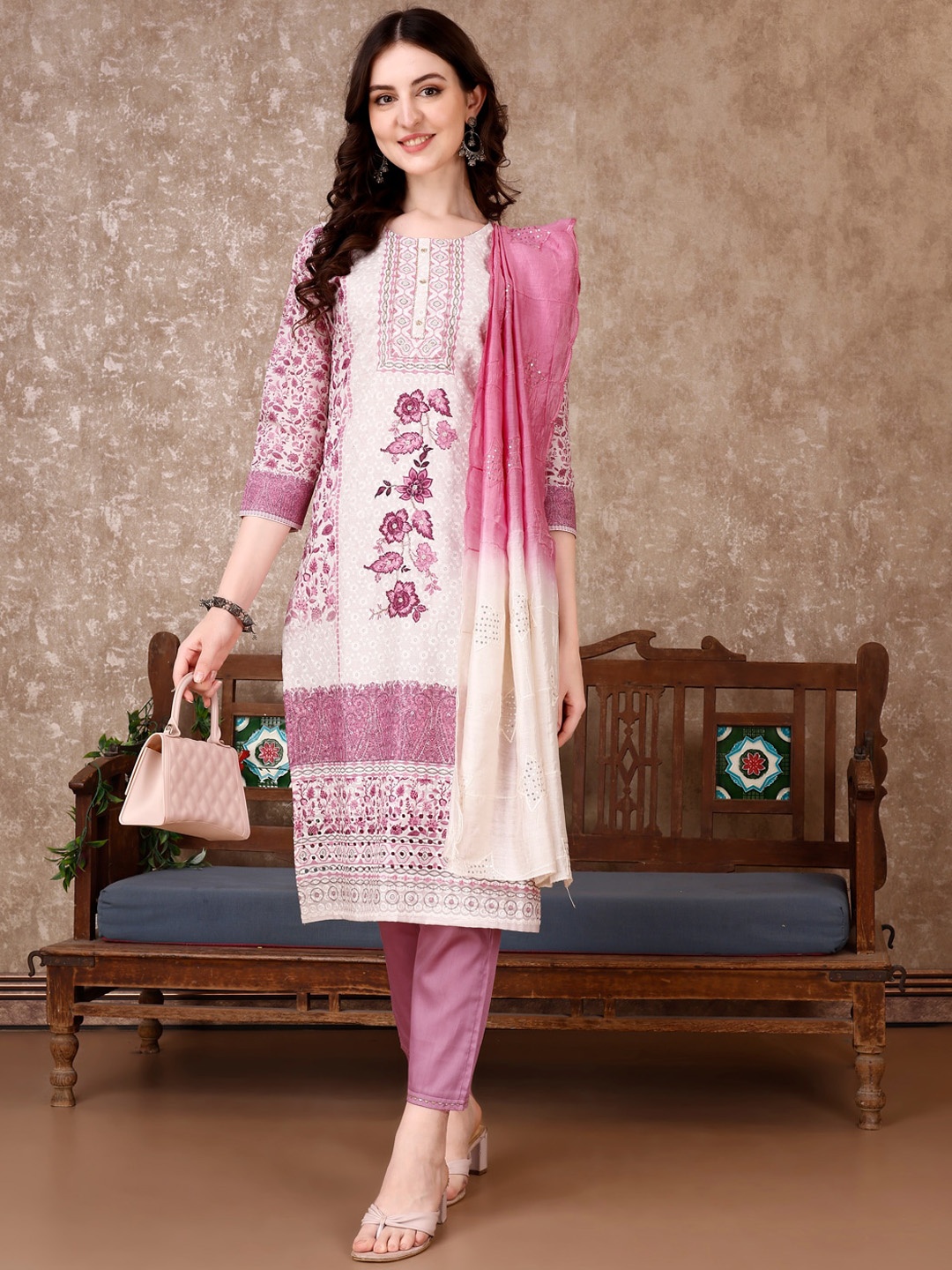 KALINI Floral Embroidered Beads And Stones Cotton Straight Kurta With Trousers & Dupatta, Lavender
KALINI Floral Embroidered Beads And Stones Cotton Straight Kurta With Trousers & Dupatta, Lavender