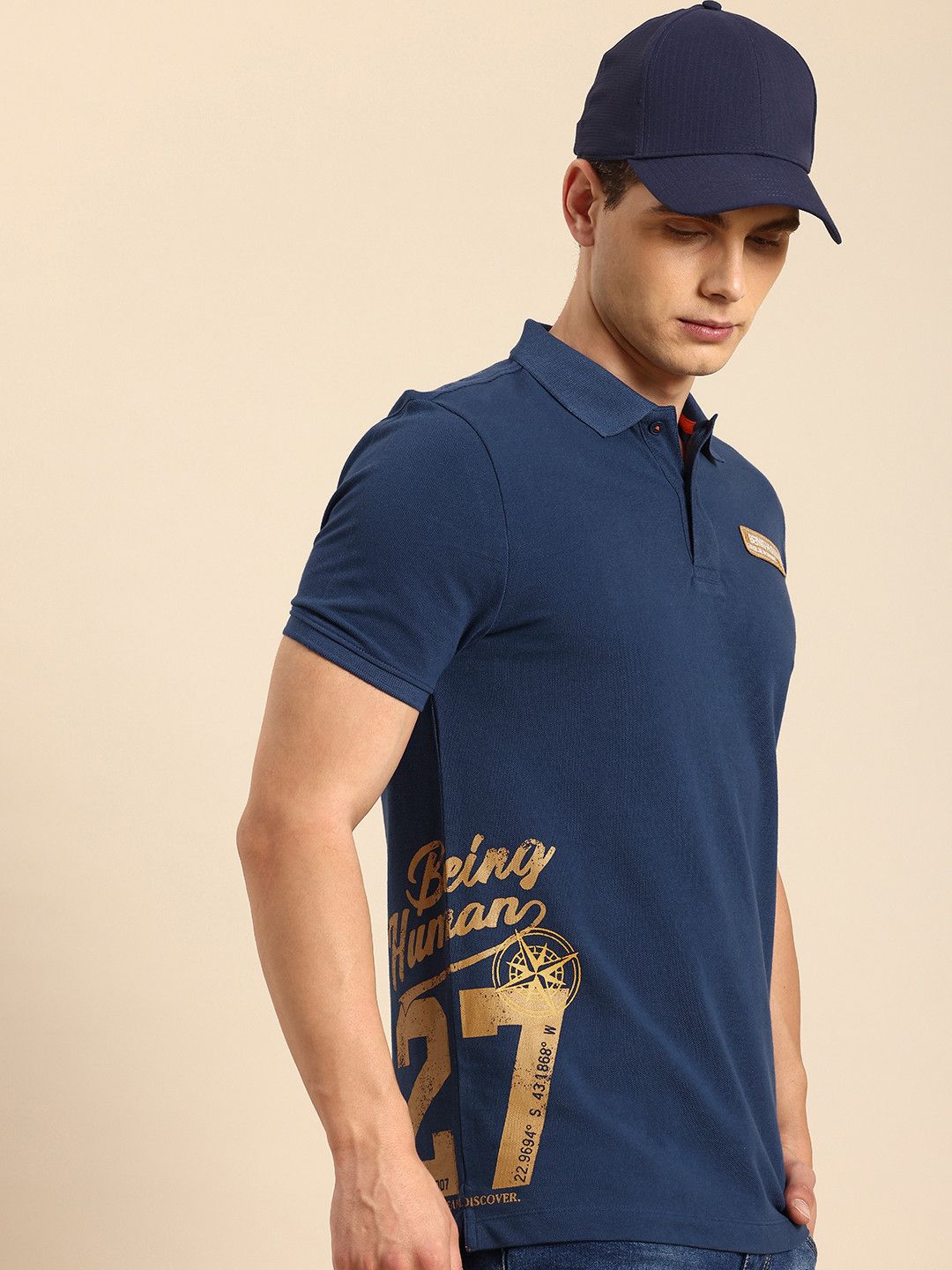Being Human Printed Polo Collar Pure Cotton T-shirt, Navy blue
Being Human Printed Polo Collar Pure Cotton T-shirt, Navy blue