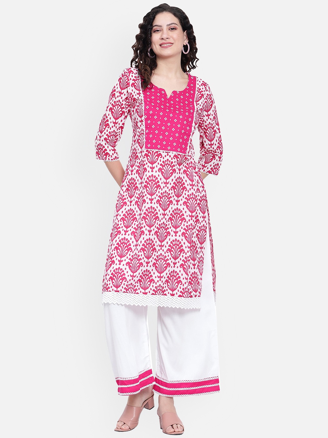 NKSA FASHION Ethnic Motifs Printed Round Neck Three-Quarter Sleeves Pure Cotton Kurta Set, Fuchsia
NKSA FASHION Ethnic Motifs Printed Round Neck Three-Quarter Sleeves Pure Cotton Kurta Set, Fuchsia