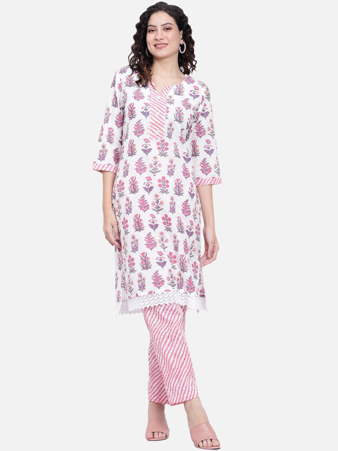 NKSA FASHION Floral Printed Round Neck Three-Quarter Sleeves Pure Cotton Kurta Set, Pink
NKSA FASHION Floral Printed Round Neck Three-Quarter Sleeves Pure Cotton Kurta Set, Pink