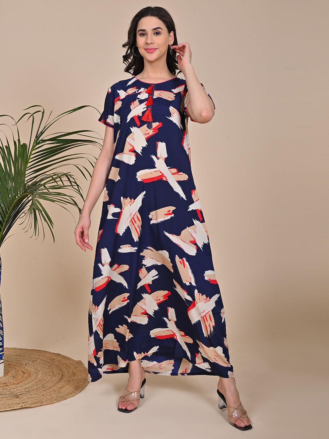 GOLDSTROMS Abstract Printed Tasseled Round Neck Everyday Regular Nightdress, Navy blue
GOLDSTROMS Abstract Printed Tasseled Round Neck Everyday Regular Nightdress, Navy blue