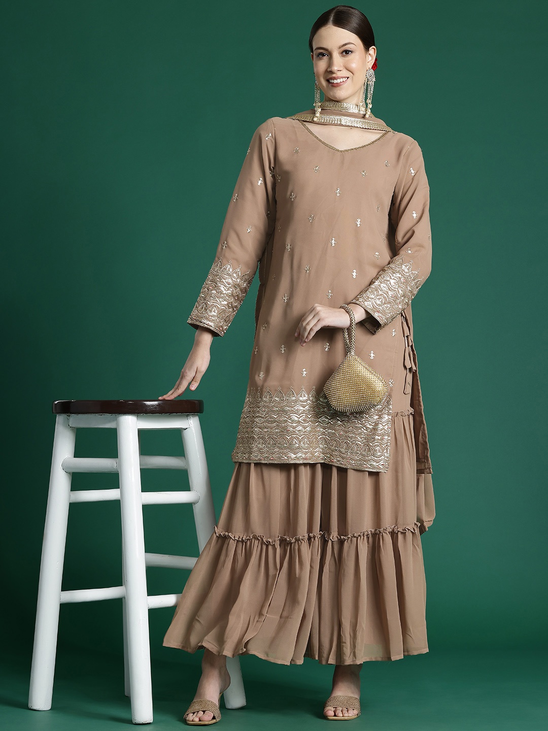 Indo Era Women Ethnic Motifs Embroidered Regular Sequinned Kurta with Sharara & With Dupatta, Beige
Indo Era Women Ethnic Motifs Embroidered Regular Sequinned Kurta with Sharara & With Dupatta, Beige