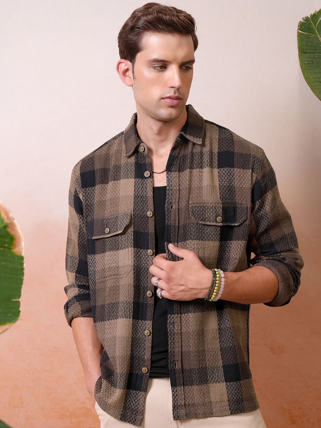 Locomotive Premium Men Dobby Textured Checked Utility Pocket Oversized Shirt, Khaki
Locomotive Premium Men Dobby Textured Checked Utility Pocket Oversized Shirt, Khaki
