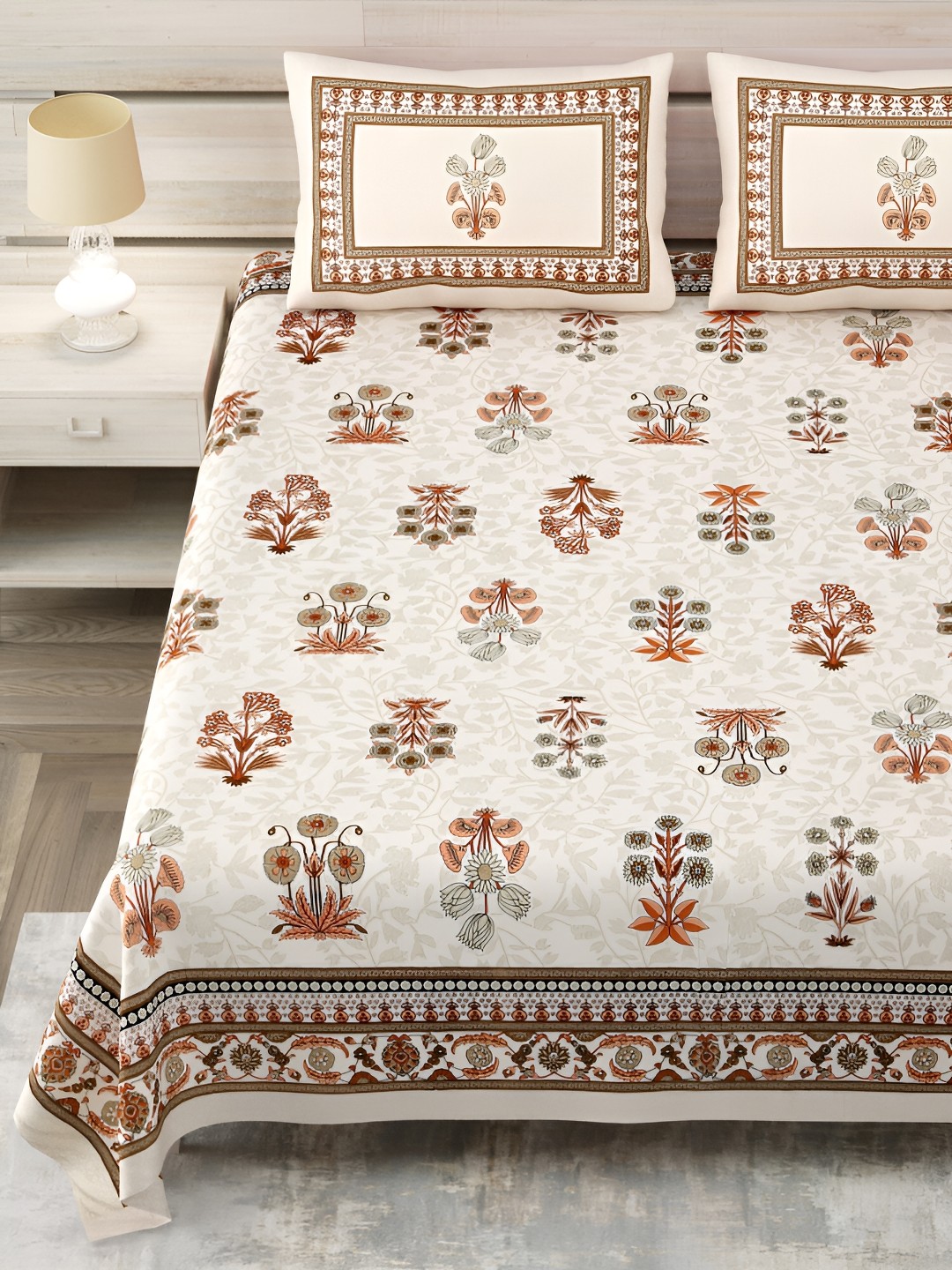 SHOOLIN White & Brown Floral Printed Pure Cotton 144 TC King Bedsheet with 2 Pillow Covers
SHOOLIN White & Brown Floral Printed Pure Cotton 144 TC King Bedsheet with 2 Pillow Covers