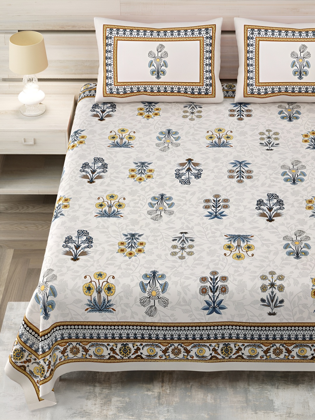 SHOOLIN White & Grey Floral Printed Pure Cotton 144 TC King Bedsheet with 2 Pillow Covers
SHOOLIN White & Grey Floral Printed Pure Cotton 144 TC King Bedsheet with 2 Pillow Covers