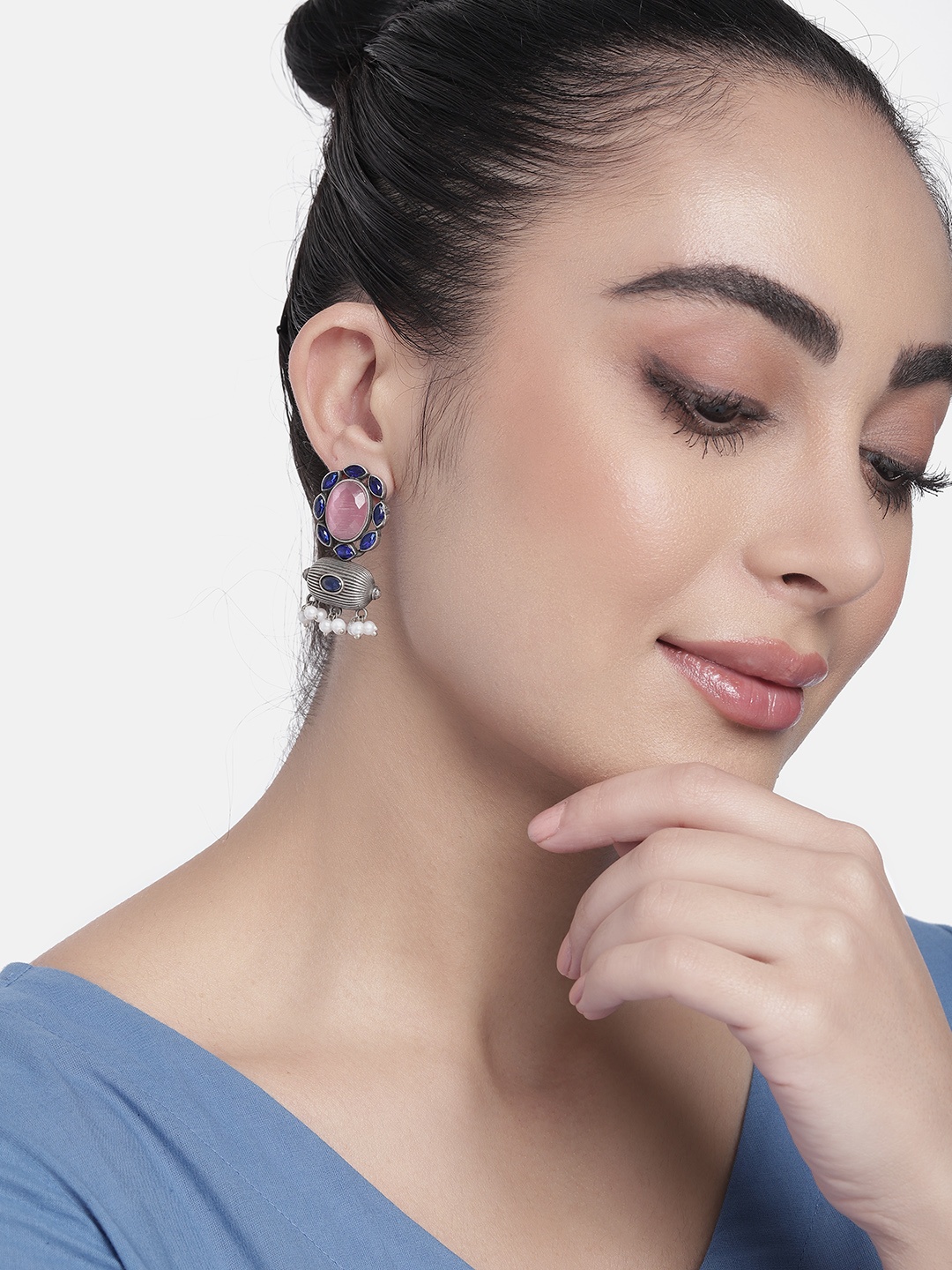 AITIHYA Silver-Plated Stones-Studded & Beaded Contemporary Oxidised Drop Earrings, Multi
AITIHYA Silver-Plated Stones-Studded & Beaded Contemporary Oxidised Drop Earrings, Multi
