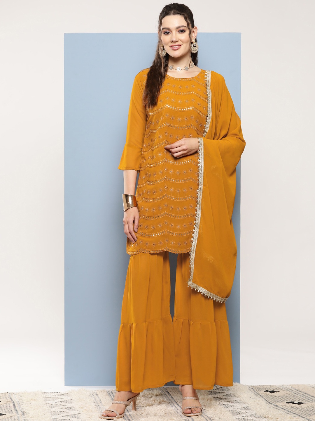 BAESD Ethnic Motifs Embroidered Regular Mirror Work Kurti,Sharara & Dupatta, Mustard
BAESD Ethnic Motifs Embroidered Regular Mirror Work Kurti,Sharara & Dupatta, Mustard