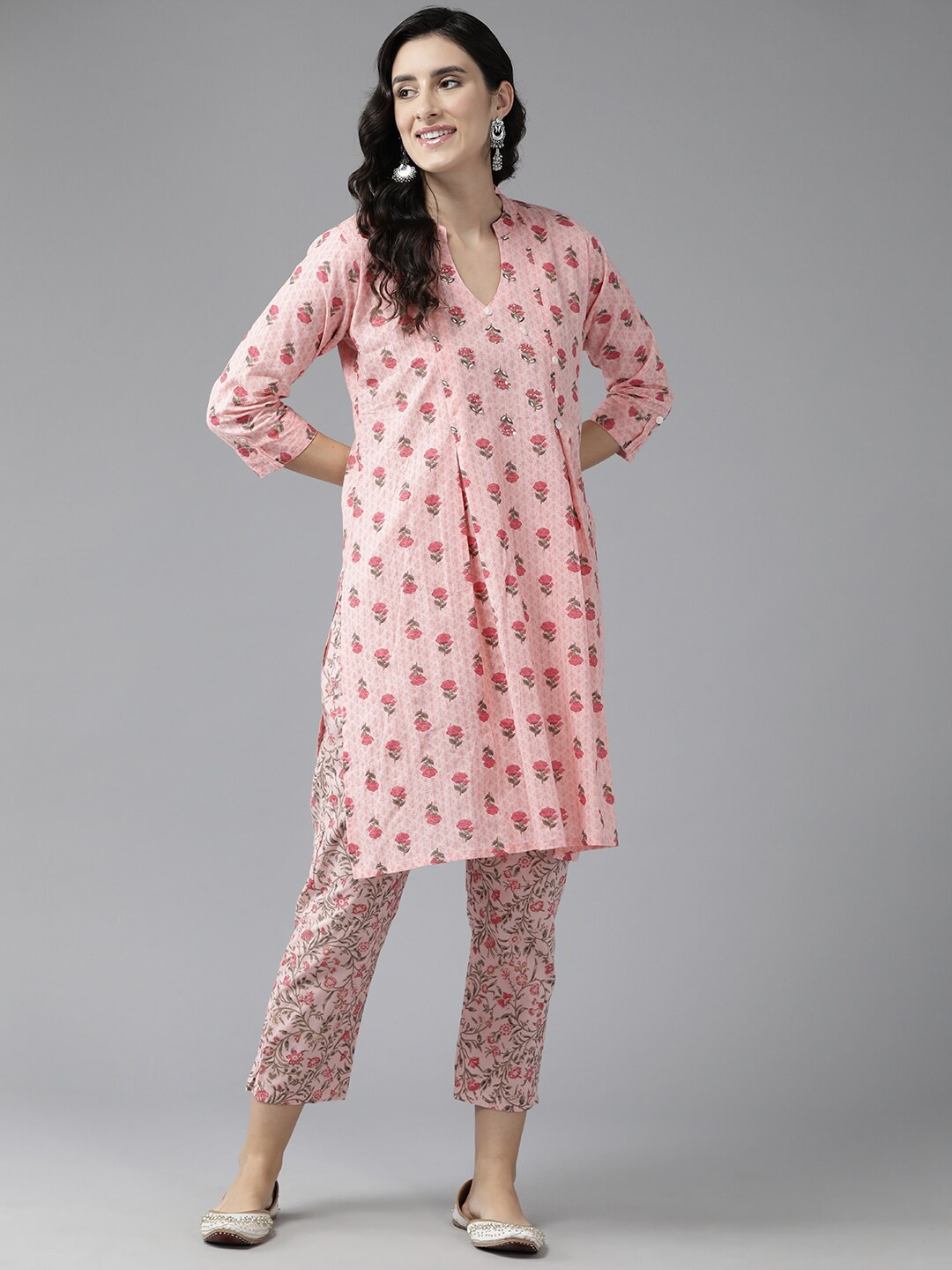 BAESD Floral Printed Mandarin Collar Pure Cotton Straight Kurta with Trousers, Peach
BAESD Floral Printed Mandarin Collar Pure Cotton Straight Kurta with Trousers, Peach
