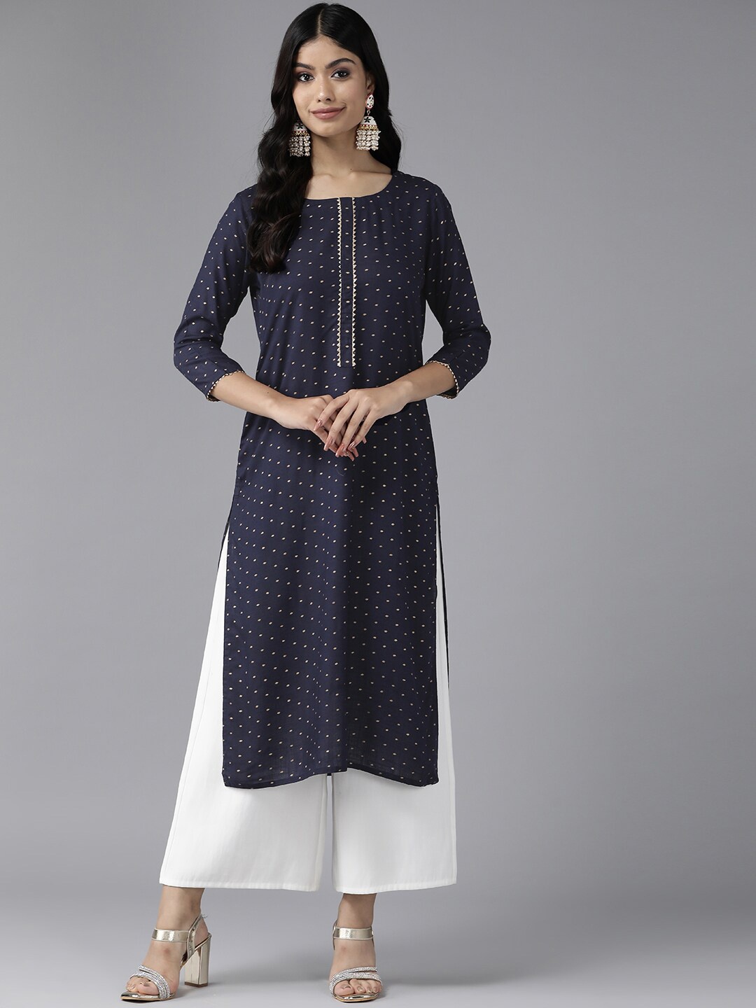 BAESD Geometric Wove Design Round Neck Three-Quarter Sleeves Straight Kurta, Navy blue
BAESD Geometric Wove Design Round Neck Three-Quarter Sleeves Straight Kurta, Navy blue