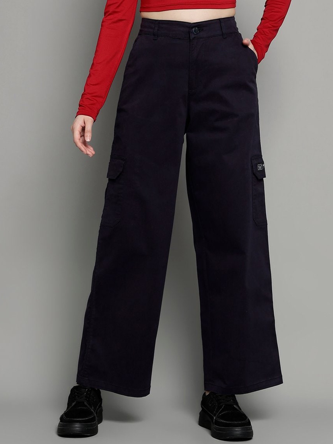 Xpose Women Comfort Straight Fit High-Rise Easy Wash Cotton Cargos Trousers, Navy blue
Xpose Women Comfort Straight Fit High-Rise Easy Wash Cotton Cargos Trousers, Navy blue