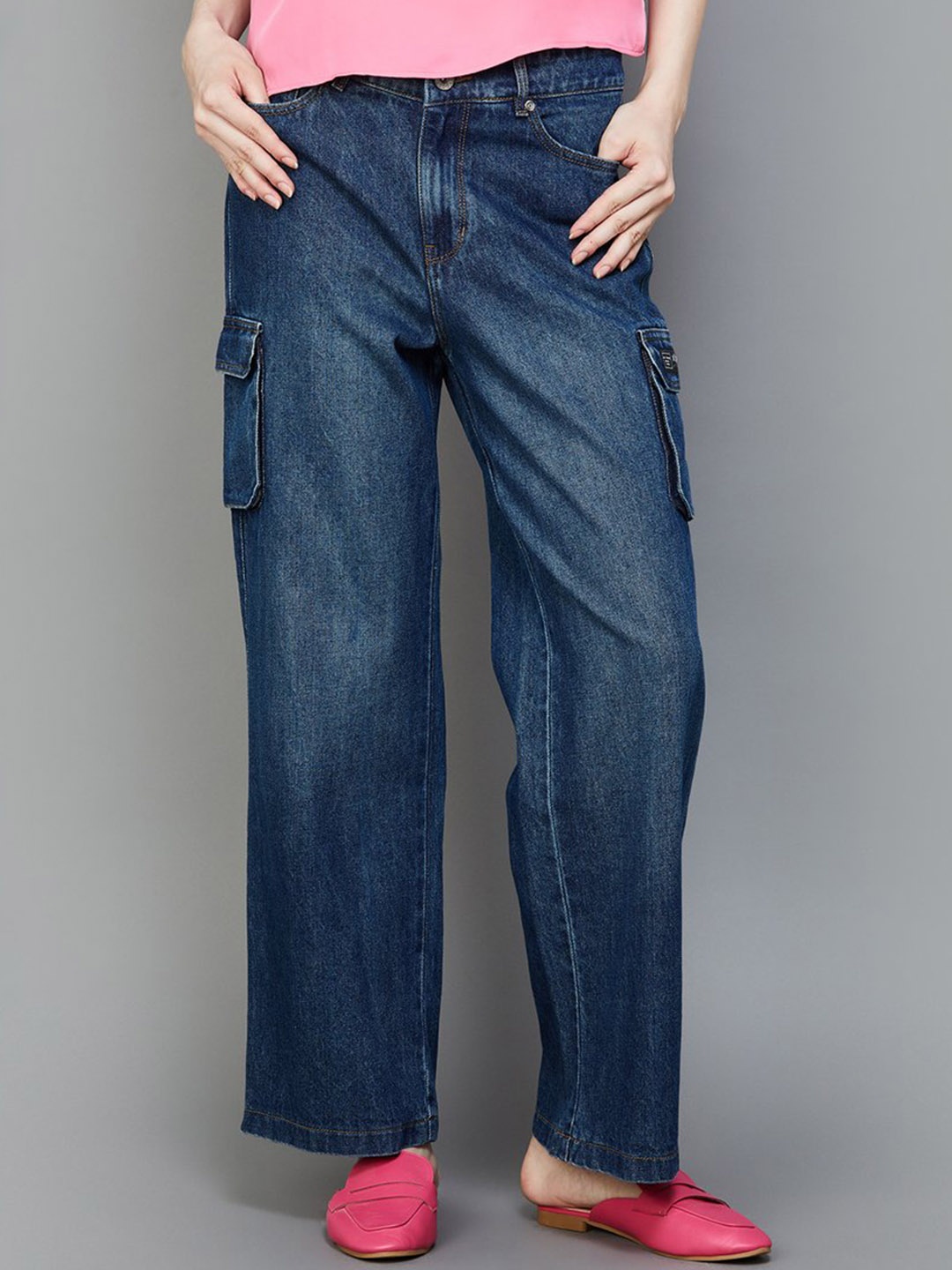 Xpose Women Comfort Straight Fit High-Rise Easy Wash Cotton Denim Cargos Trousers, Blue
Xpose Women Comfort Straight Fit High-Rise Easy Wash Cotton Denim Cargos Trousers, Blue