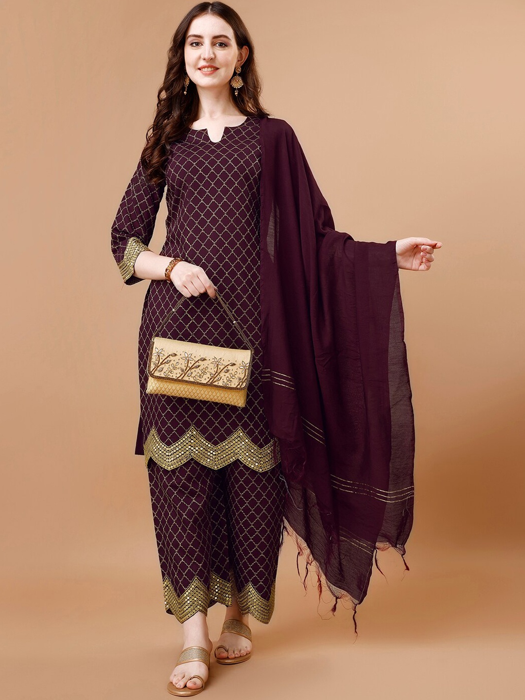 KALINI Geometric Embroidered Regular Thread Work Straight Kurta With Palazzos & Dupatta, Purple
KALINI Geometric Embroidered Regular Thread Work Straight Kurta With Palazzos & Dupatta, Purple