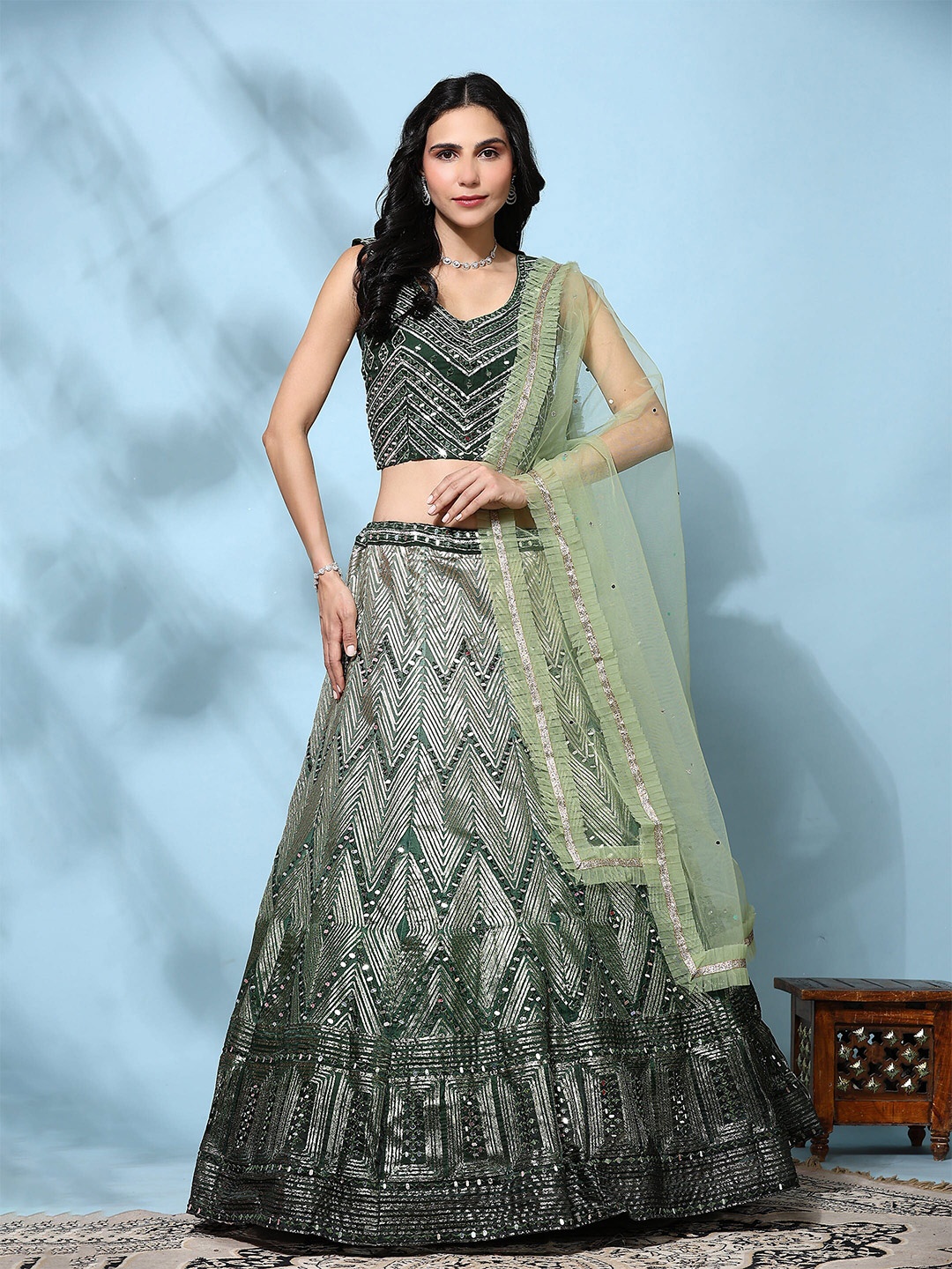 AMOHA TRENDZ Embroidered Mirror Work Ready to Wear Lehenga & Blouse With Dupatta, Green
AMOHA TRENDZ Embroidered Mirror Work Ready to Wear Lehenga & Blouse With Dupatta, Green
