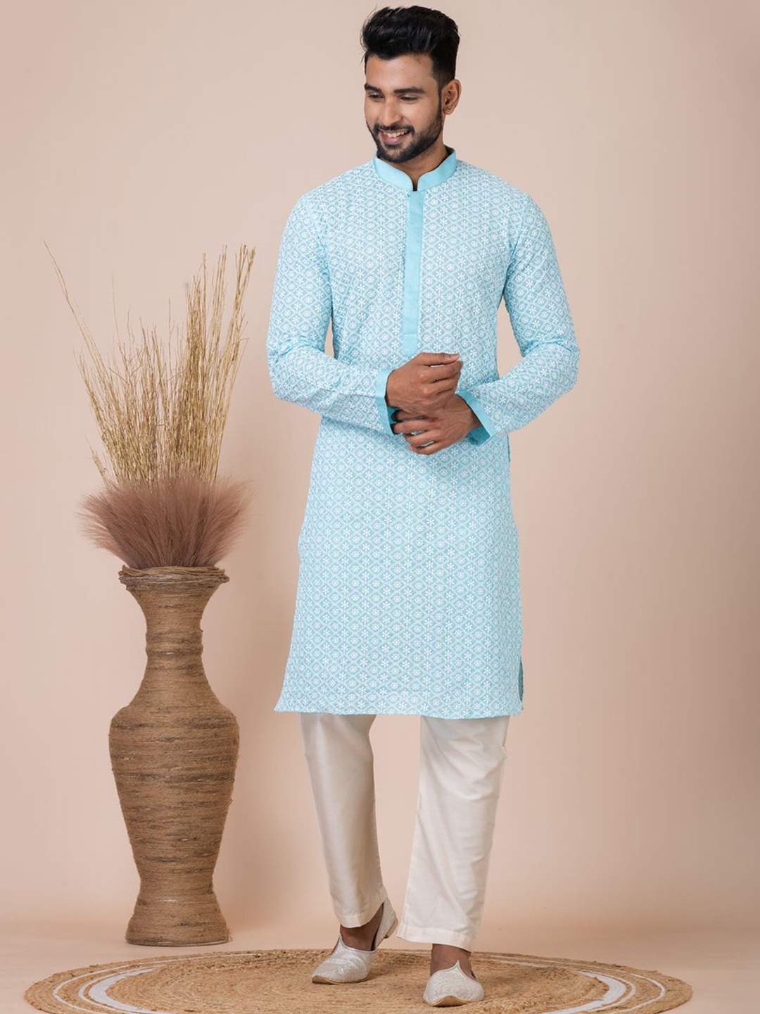 HU - Handcrafted Uniquely Geometric Embroidered Mandarin Collar Cotton Silk Straight Kurta, Blue
HU - Handcrafted Uniquely Geometric Embroidered Mandarin Collar Cotton Silk Straight Kurta, Blue