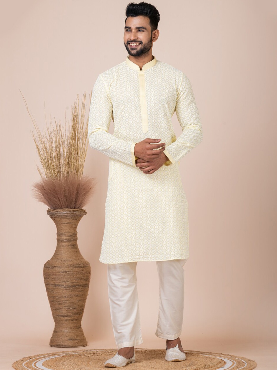 HU - Handcrafted Uniquely Floral Embroidered Mandarin Collar Cotton Silk Straight Kurta, Yellow
HU - Handcrafted Uniquely Floral Embroidered Mandarin Collar Cotton Silk Straight Kurta, Yellow