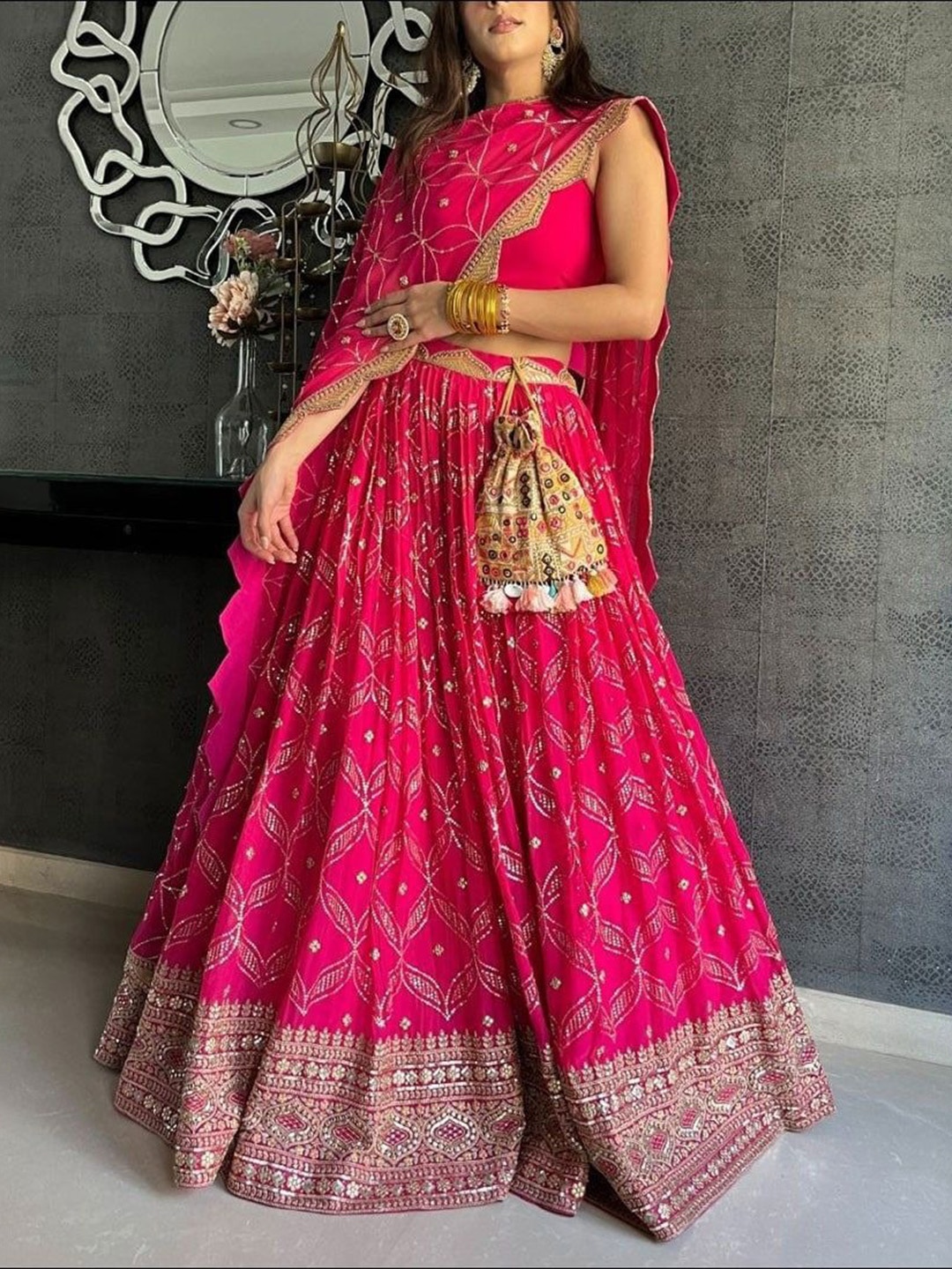 Rujave Embellished Thread Work Semi-Stitched Lehenga & Unstitched Blouse With Dupatta, Pink
Rujave Embellished Thread Work Semi-Stitched Lehenga & Unstitched Blouse With Dupatta, Pink