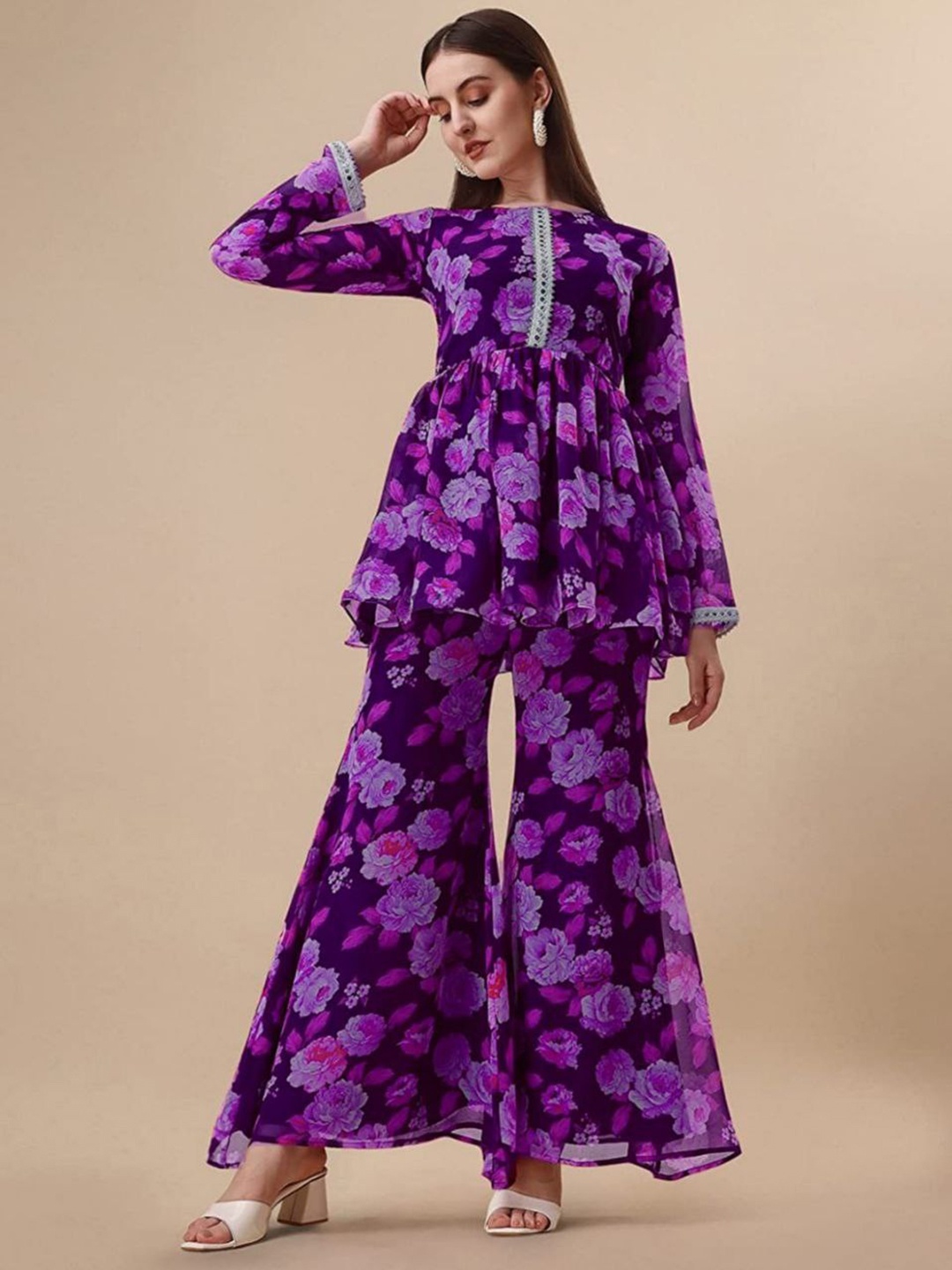 TWINS LADY Round Neck Floral Yoke Design Regular Anarkali Kurti with Palazzos, Purple
TWINS LADY Round Neck Floral Yoke Design Regular Anarkali Kurti with Palazzos, Purple