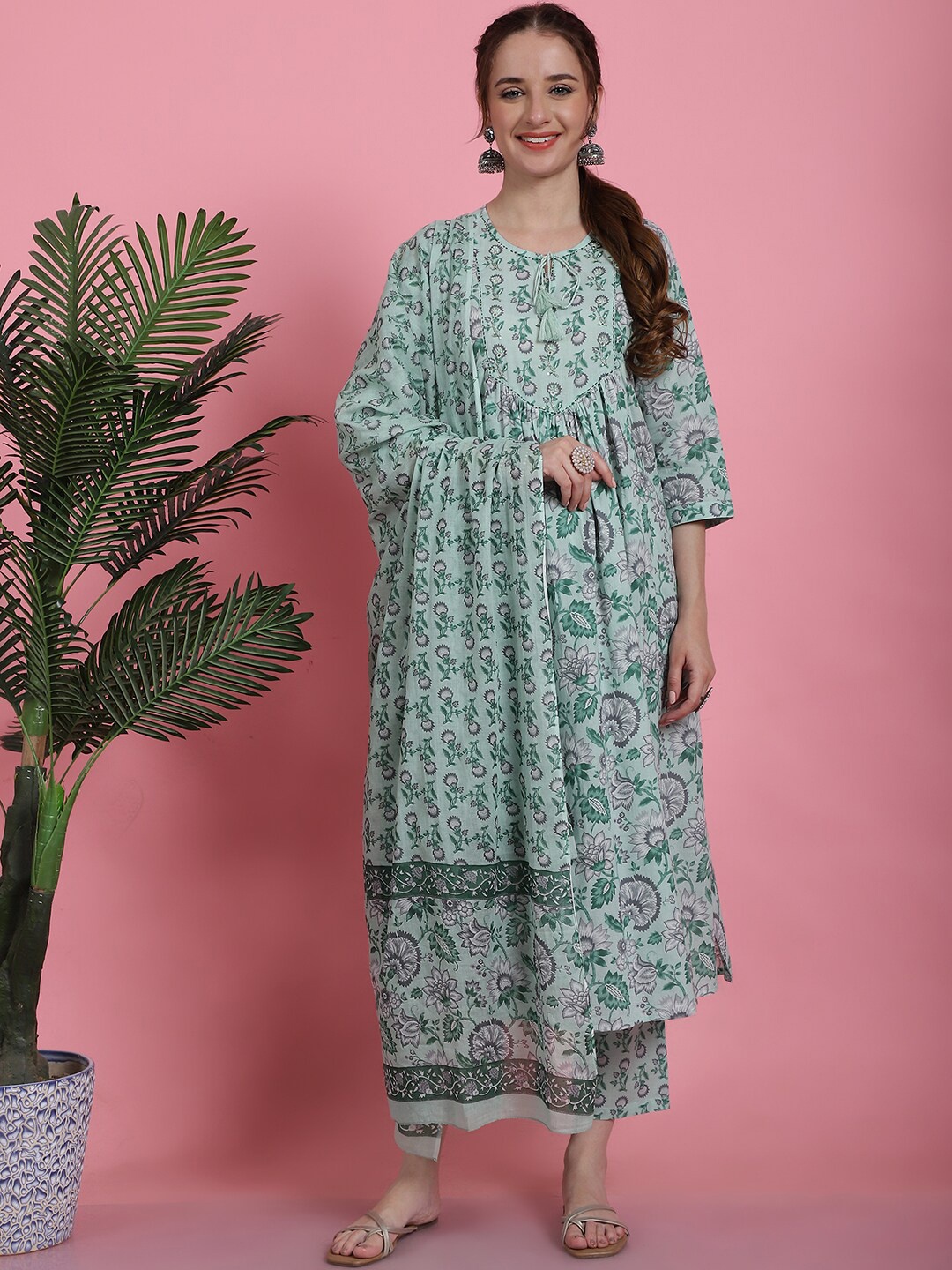 Prakrti Green Floral Printed Mirror Work Pleated Cotton A-Line Kurta & Trousers & Dupatta
Prakrti Green Floral Printed Mirror Work Pleated Cotton A-Line Kurta & Trousers & Dupatta