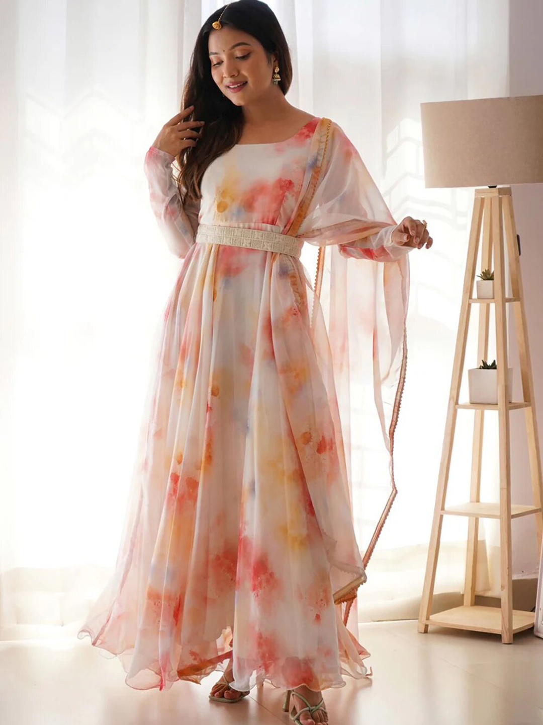 Kedar Fab Abstract Printed Thread Work Georgette Anarkali Kurta With Duppatta, White
Kedar Fab Abstract Printed Thread Work Georgette Anarkali Kurta With Duppatta, White
