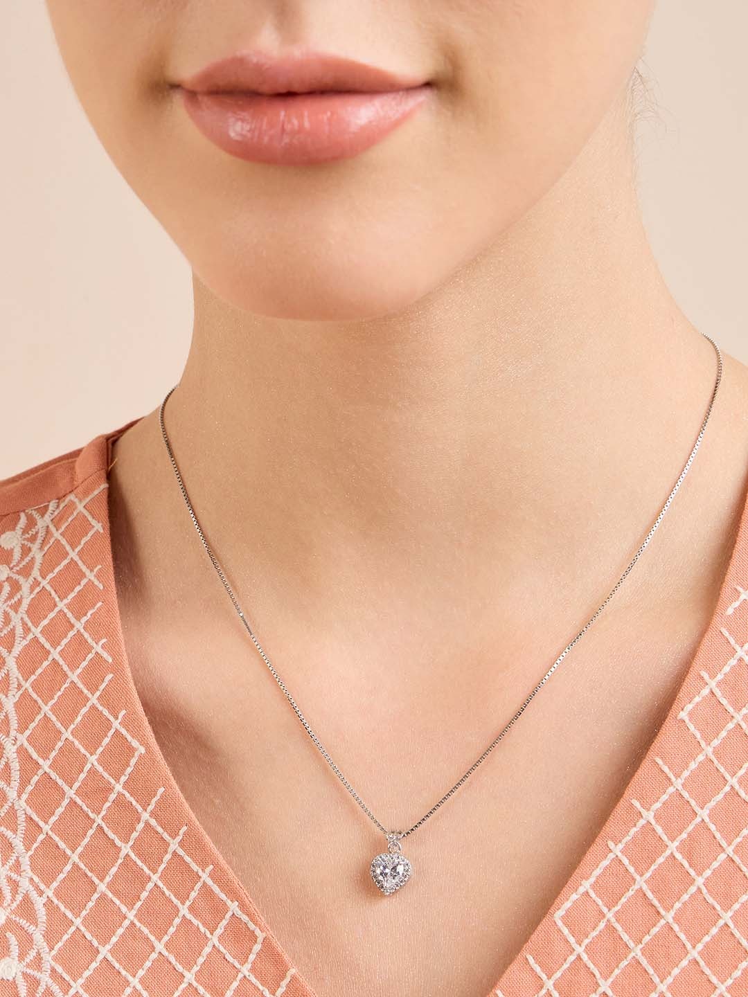 House of Pataudi 925 Sterling Silver Rhodium-Plated CZ-Studded Pendant With Chain
House of Pataudi 925 Sterling Silver Rhodium-Plated CZ-Studded Pendant With Chain