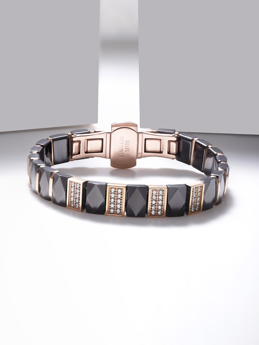 Rubans Voguish Men's Ceramic Stainless Steel Tarnish-Free Waterproof Black & Rose Bracelet, Rose gold
Rubans Voguish Men's Ceramic Stainless Steel Tarnish-Free Waterproof Black & Rose Bracelet, Rose gold