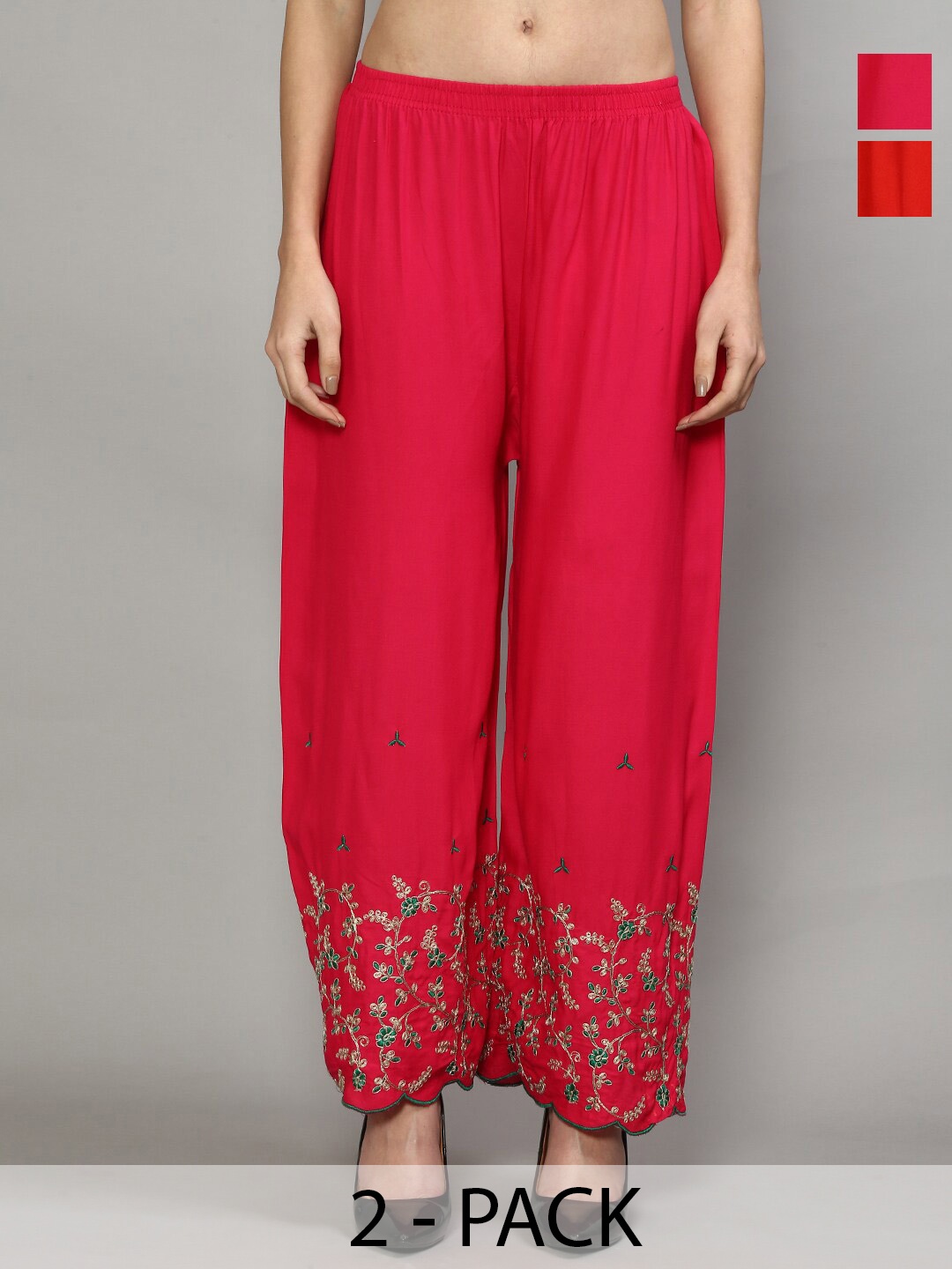 GRACIT Women Pack Of 2 Ethnic Motifs Embroidered Flared Knitted Ethnic Palazzos, Red
GRACIT Women Pack Of 2 Ethnic Motifs Embroidered Flared Knitted Ethnic Palazzos, Red