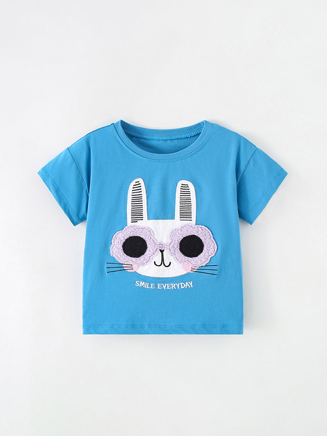 StyleCast Girls Round Neck Applique Top, Blue