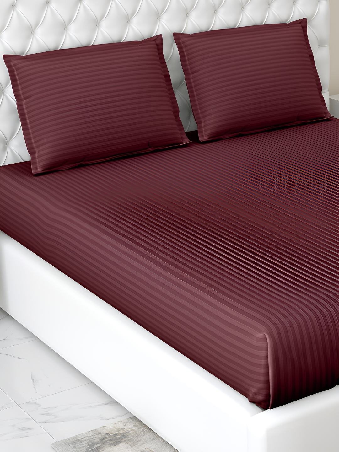 haus & kinder Burgundy Striped 210 TC Pure Cotton King Bedsheet With 2 Pillow Covers
haus & kinder Burgundy Striped 210 TC Pure Cotton King Bedsheet With 2 Pillow Covers