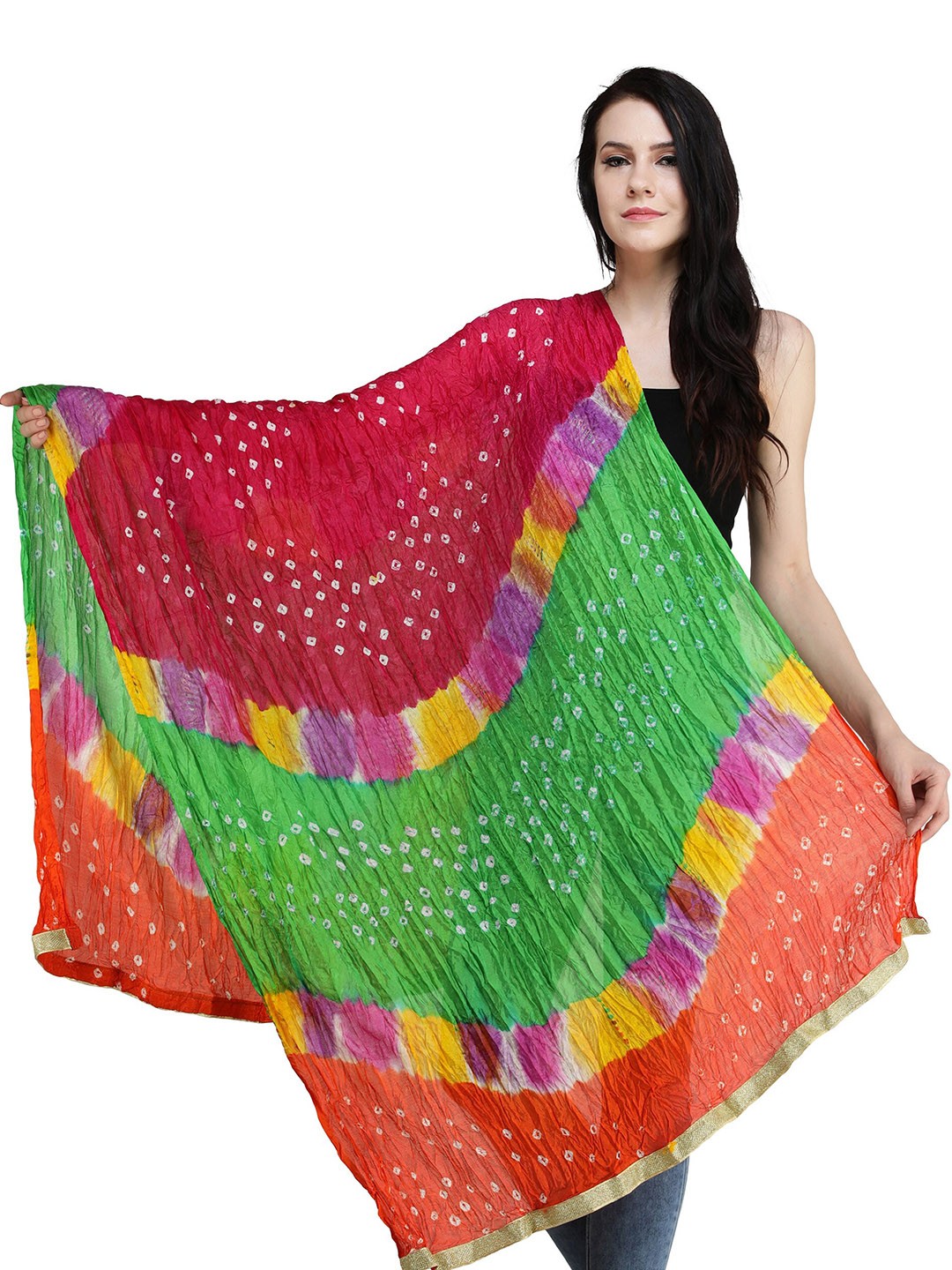 Exotic India Bandhani Multicolored Tie-Dye Crinkled Silk Dupatta with Gota Border, Red
Exotic India Bandhani Multicolored Tie-Dye Crinkled Silk Dupatta with Gota Border, Red