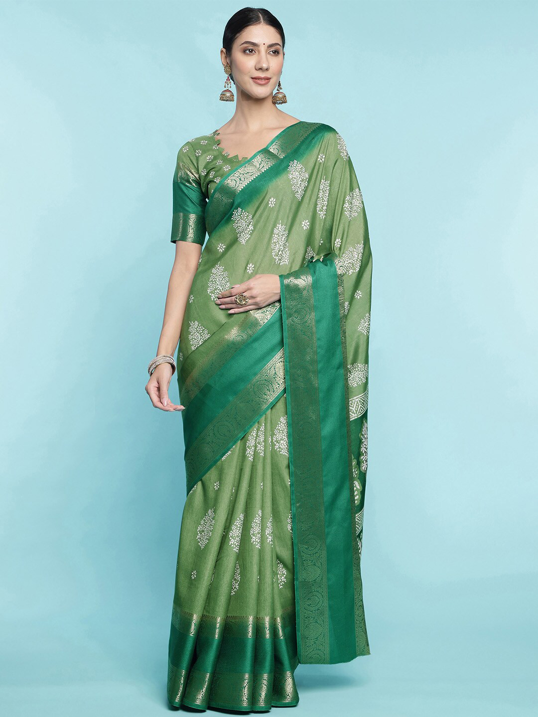 Ishin Ethnic Motifs Zari Silk Blend Saree, Green
Ishin Ethnic Motifs Zari Silk Blend Saree, Green