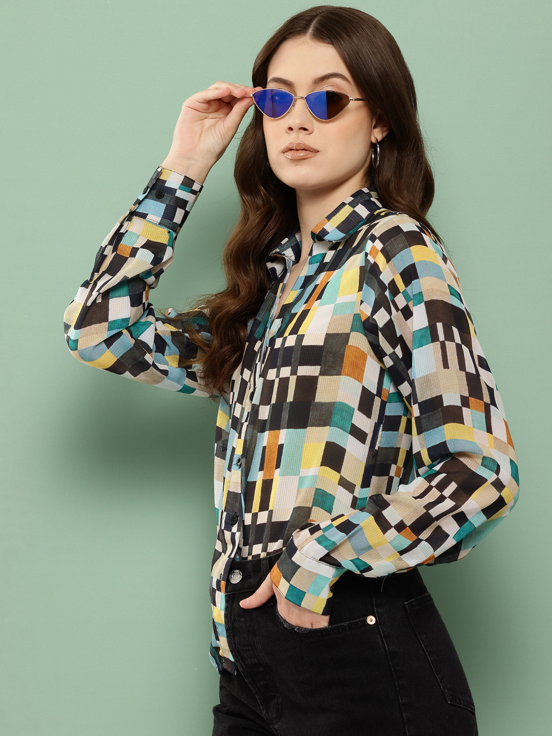 BROOWL Classic Semi Sheer Printed Casual Shirt, Beige 
BROOWL Classic Semi Sheer Printed Casual Shirt, Beige