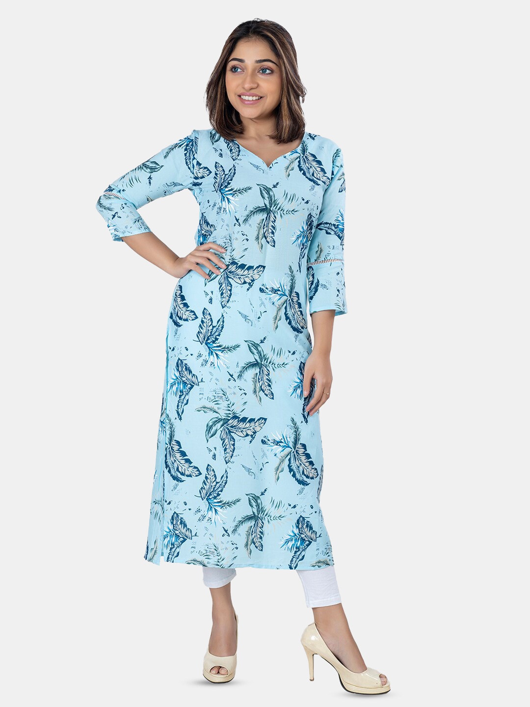 GRANTH FASHION Floral Printed V-Neck Three-Quarter Sleeves Cotton Straight Kurta, Blue
GRANTH FASHION Floral Printed V-Neck Three-Quarter Sleeves Cotton Straight Kurta, Blue