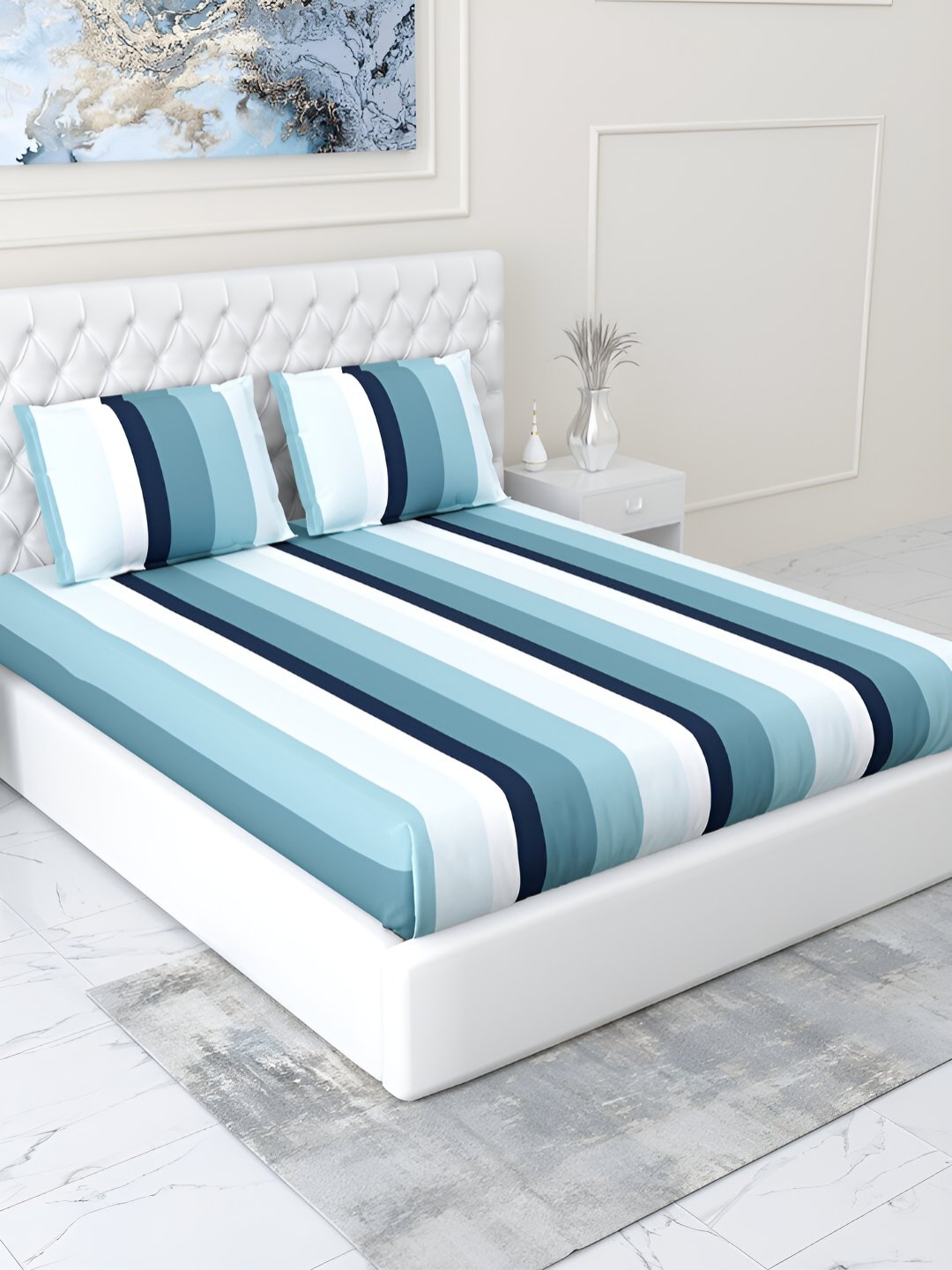 haus & kinder White Striped 186 TC Fitted Pure Cotton King Bedsheet With 2 Pillow Covers
haus & kinder White Striped 186 TC Fitted Pure Cotton King Bedsheet With 2 Pillow Covers