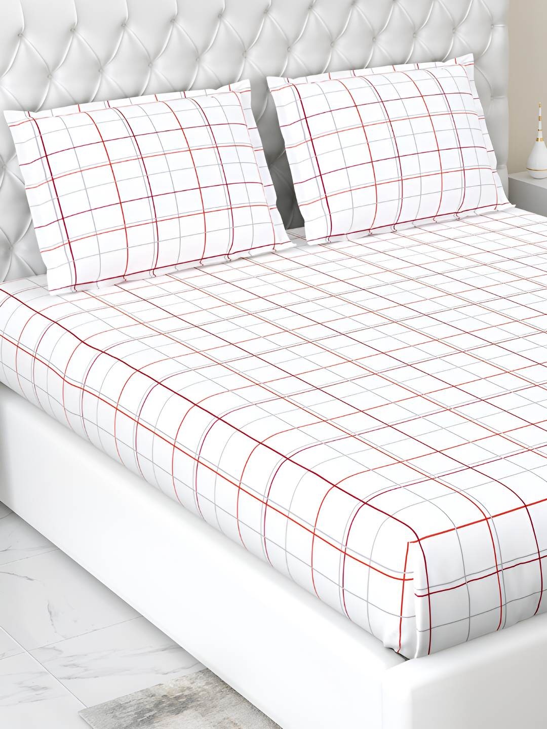 haus & kinder White Geometric 186 TC Fitted Pure Cotton King Bedsheet With 2 Pillow Covers
haus & kinder White Geometric 186 TC Fitted Pure Cotton King Bedsheet With 2 Pillow Covers