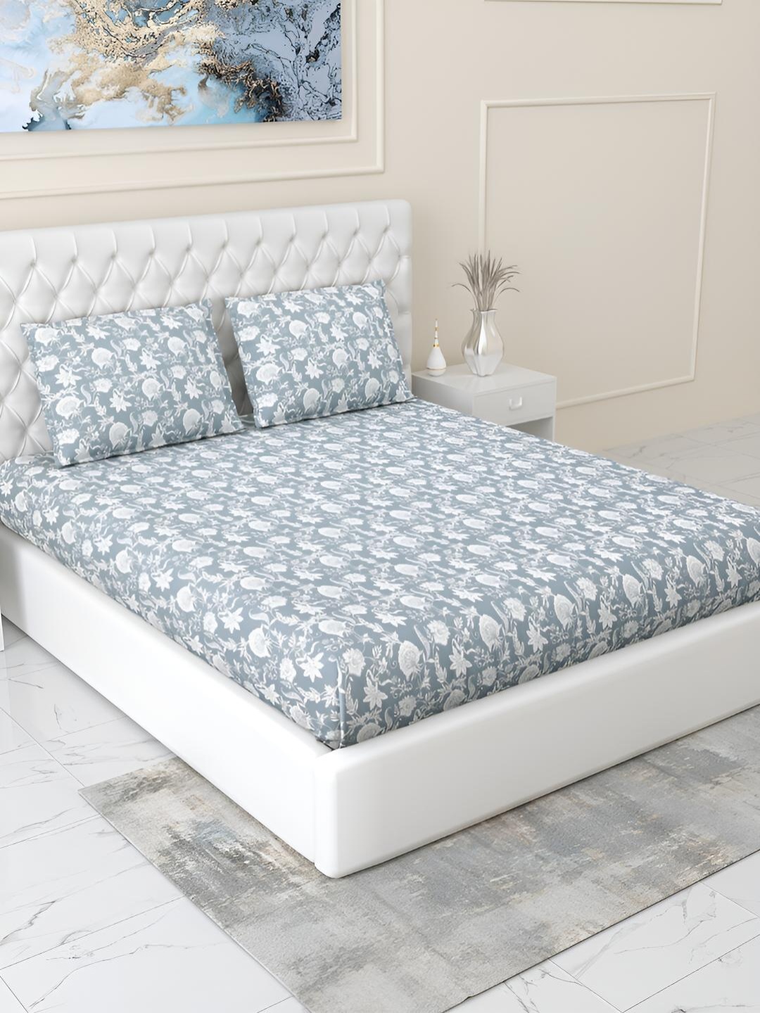 haus & kinder White & Blue Floral 186 TC Pure Cotton Queen Bedsheet With 2 Pillow Covers
haus & kinder White & Blue Floral 186 TC Pure Cotton Queen Bedsheet With 2 Pillow Covers