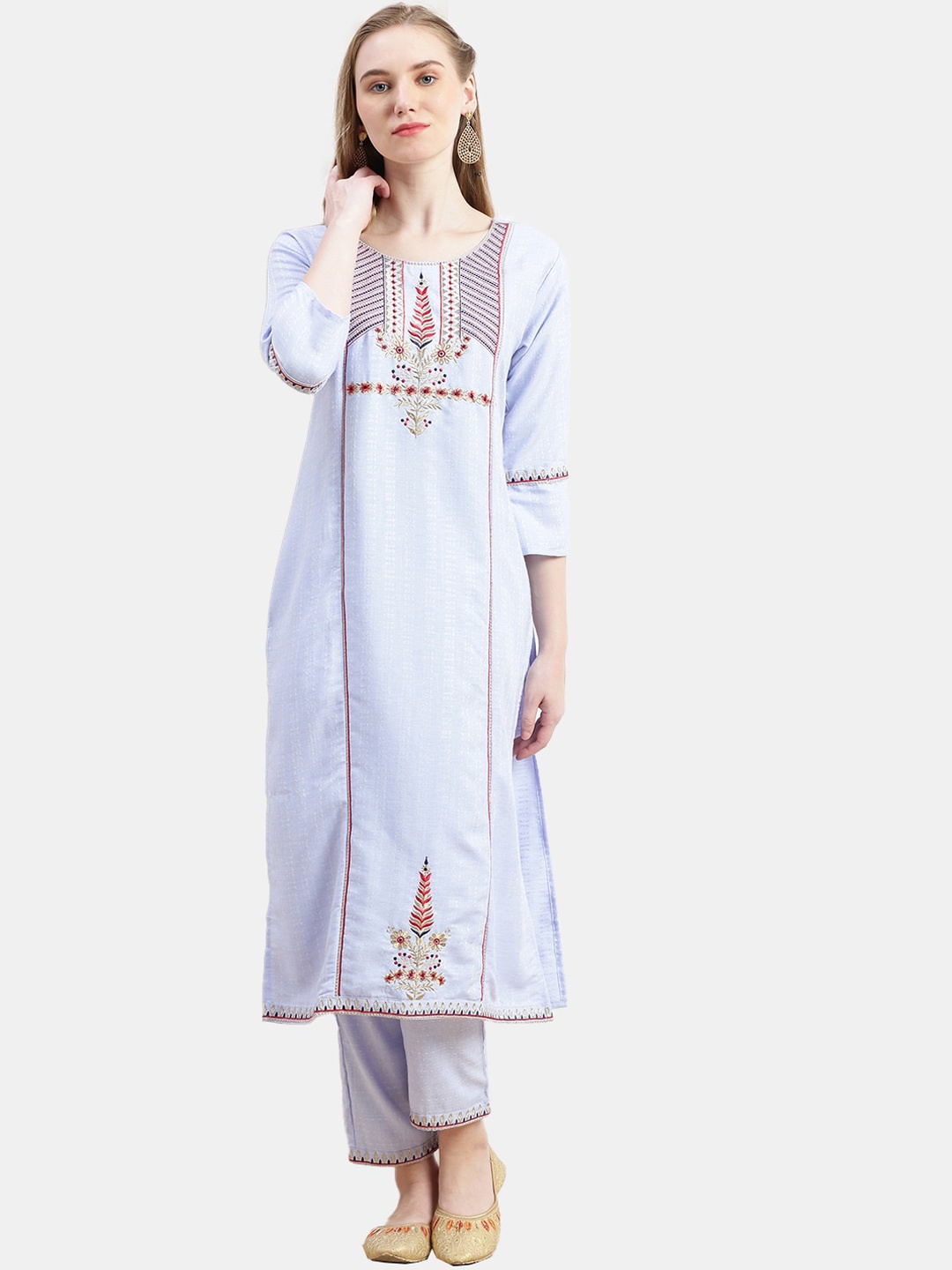 GRANTH FASHION Round Neck Floral Embroidered Pure Cotton Straight Kurta with Trouser, Blue
GRANTH FASHION Round Neck Floral Embroidered Pure Cotton Straight Kurta with Trouser, Blue