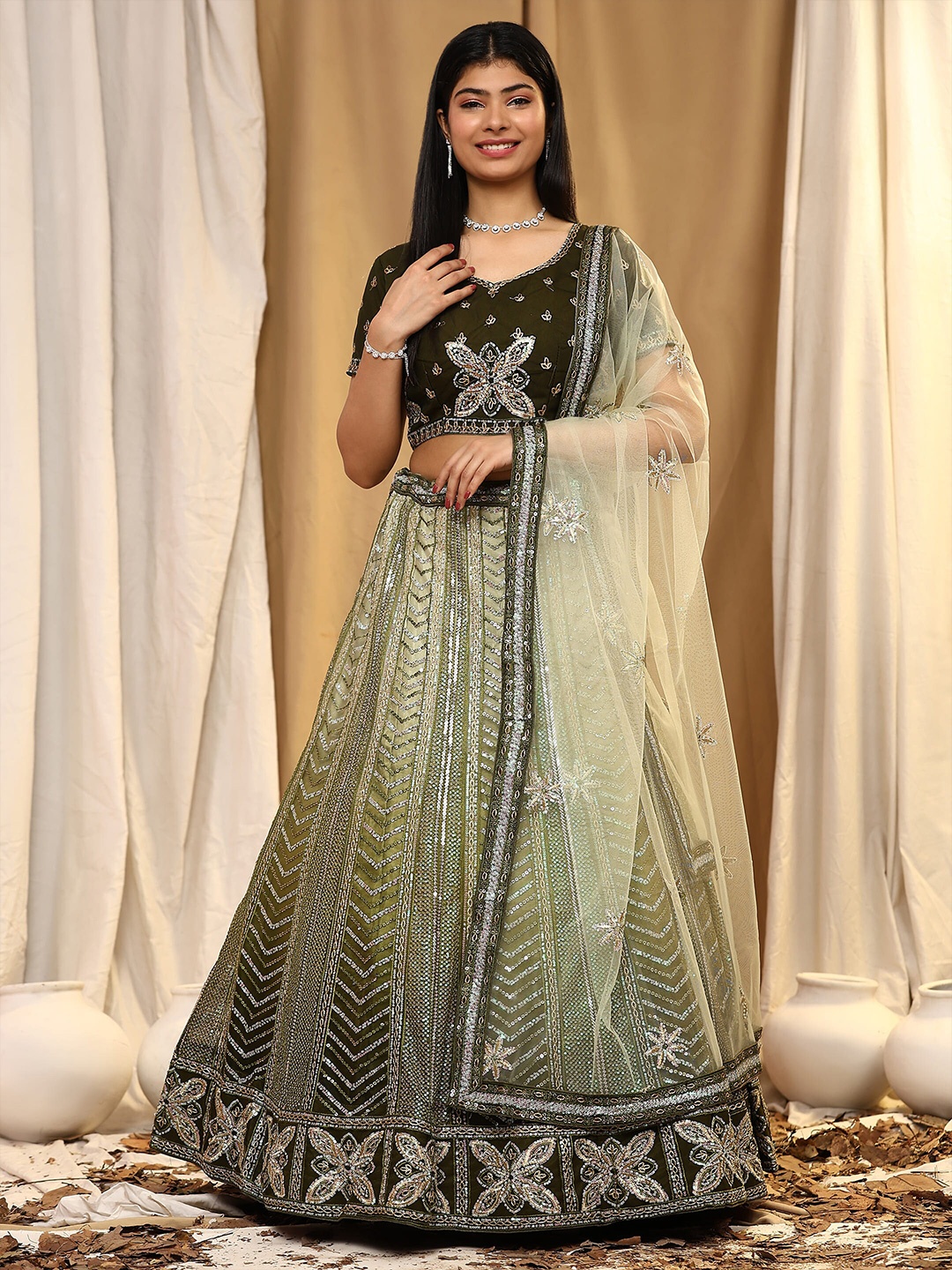AMOHA TRENDZ Embroidered Sequinned Ready to Wear Lehenga & Blouse With Dupatta, Green
AMOHA TRENDZ Embroidered Sequinned Ready to Wear Lehenga & Blouse With Dupatta, Green