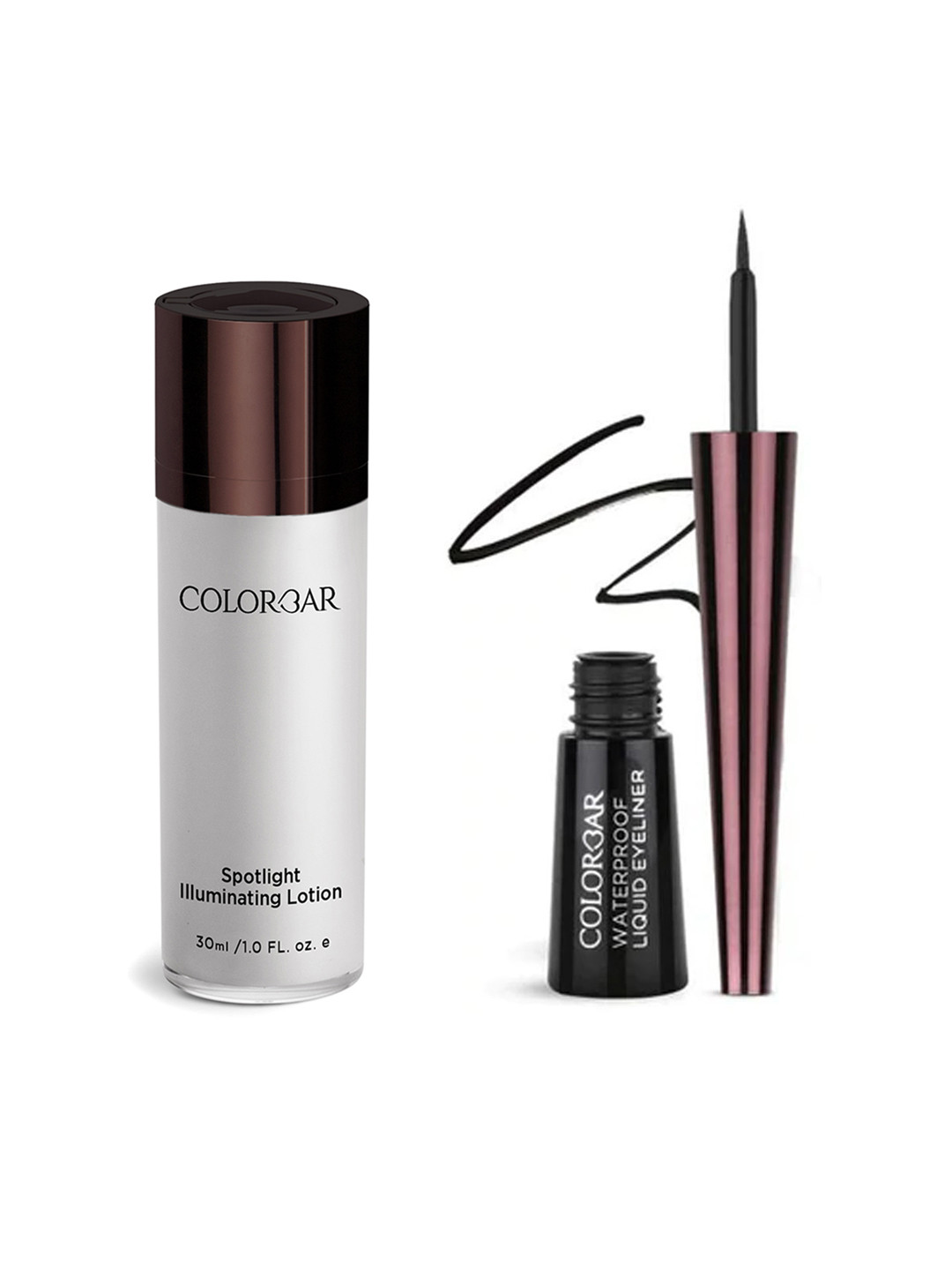 Colorbar Set of Precision Eyeliner 2.5 ml - Black & Spotlight Illuminating Lotion - 30 ml, Silver
Colorbar Set of Precision Eyeliner 2.5 ml - Black & Spotlight Illuminating Lotion - 30 ml, Silver