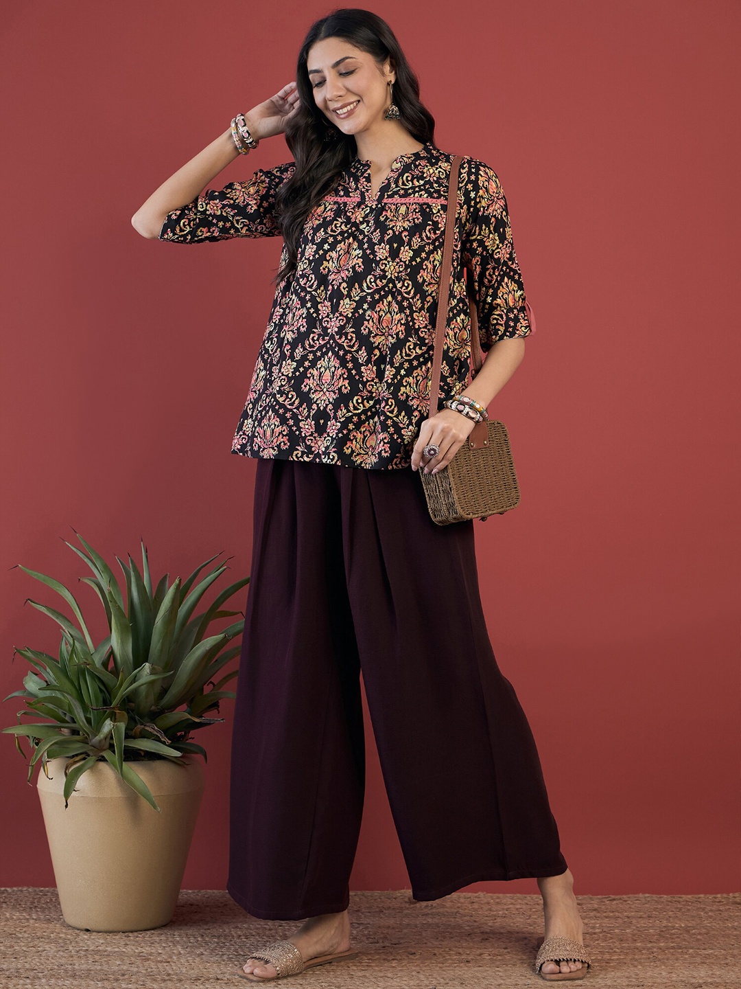 Anouk Ethnic Motifs Print Mandarin Collar Roll Up Sleeves Lace Up Regular Top, Black
Anouk Ethnic Motifs Print Mandarin Collar Roll Up Sleeves Lace Up Regular Top, Black