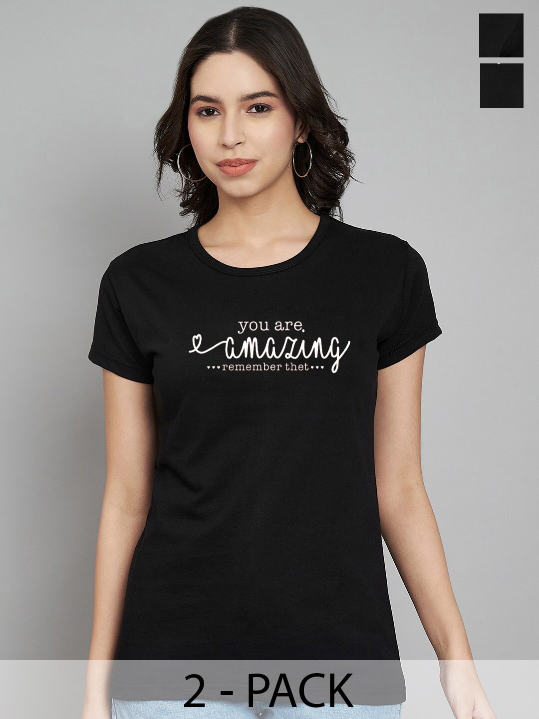Trend Level Women Typography 2 Printed Applique T-shirt, Black