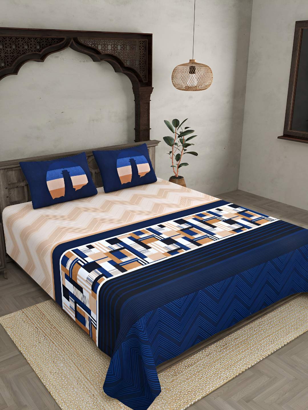 BED-SHEET.COM Blue & White Abstract Cotton 300 TC King Bedsheet With 2 Pillow Covers
BED-SHEET.COM Blue & White Abstract Cotton 300 TC King Bedsheet With 2 Pillow Covers